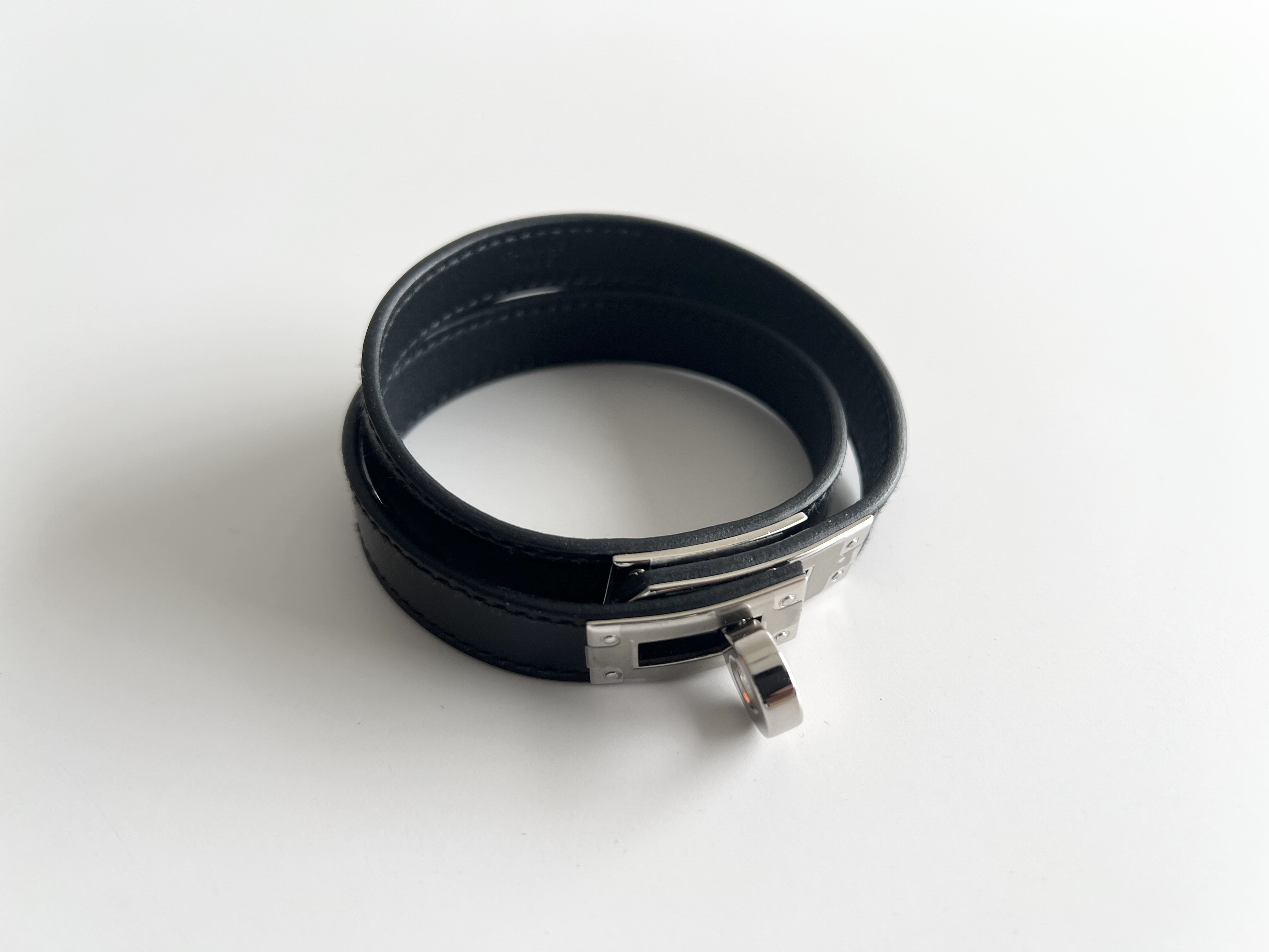 Kelly W stamp Double Tour Leather Bracelet/Bangle — view 2