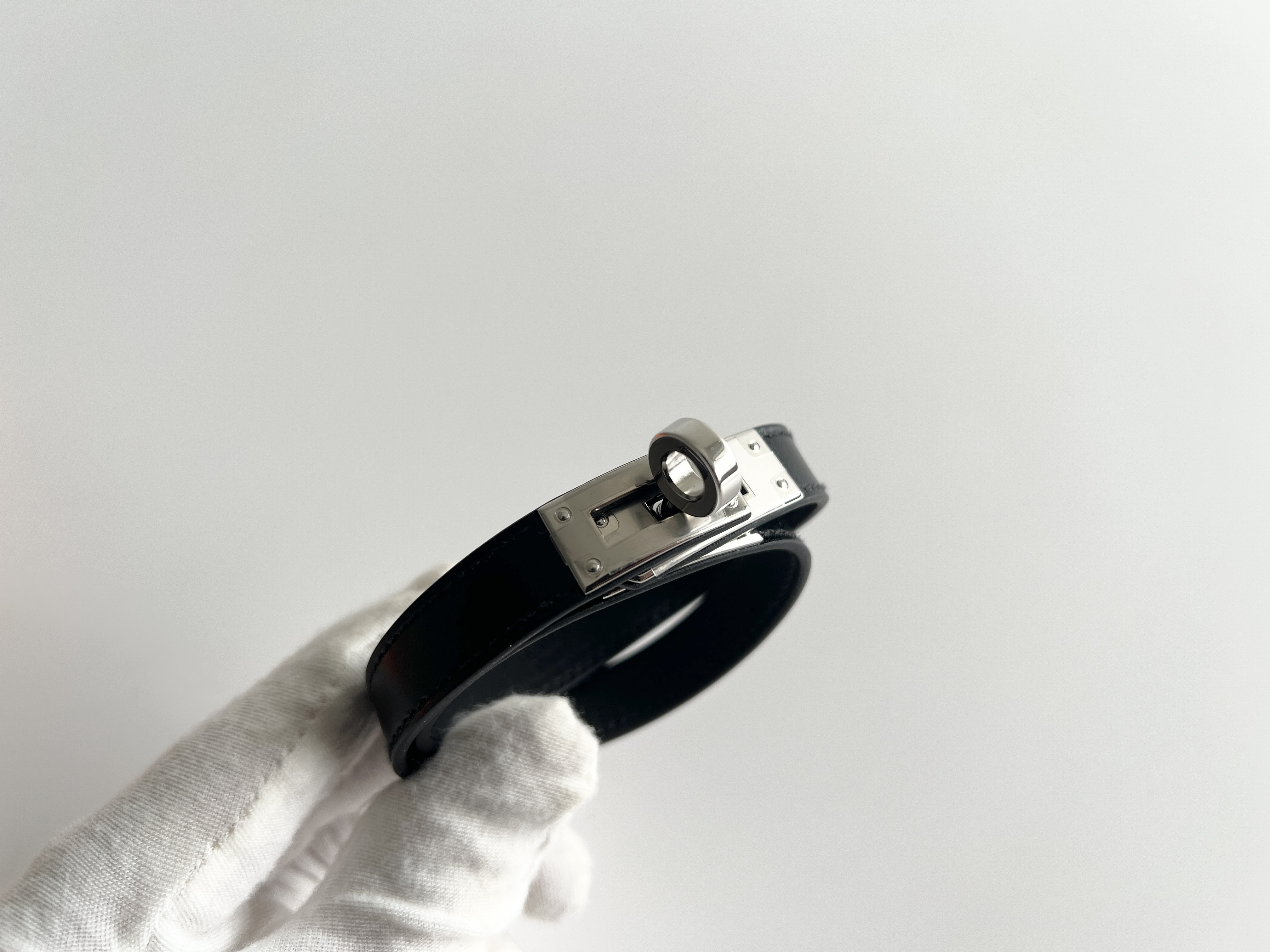 Kelly W stamp Double Tour Leather Bracelet/Bangle — view 4