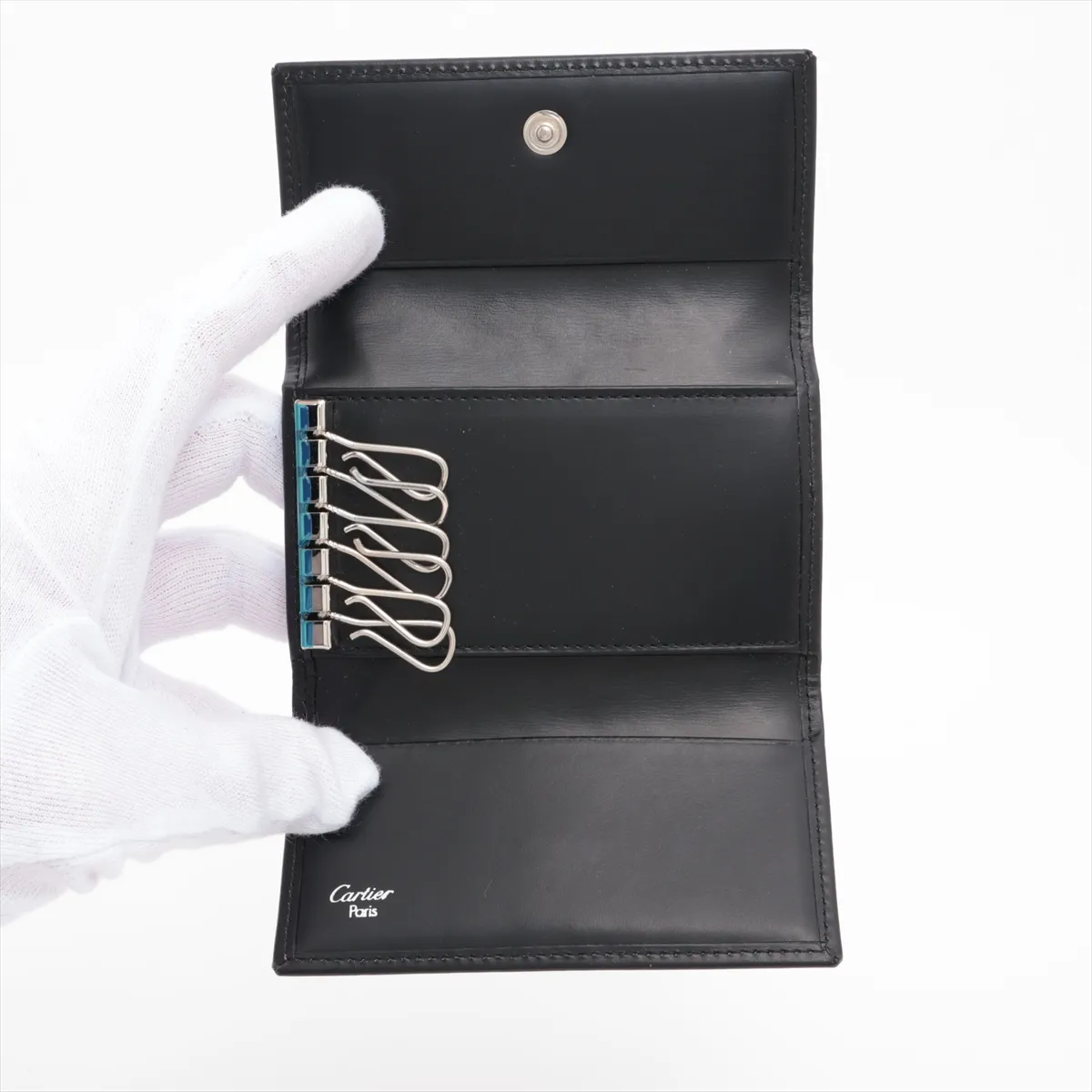 Pasha Leather Key Case, Black — view 4