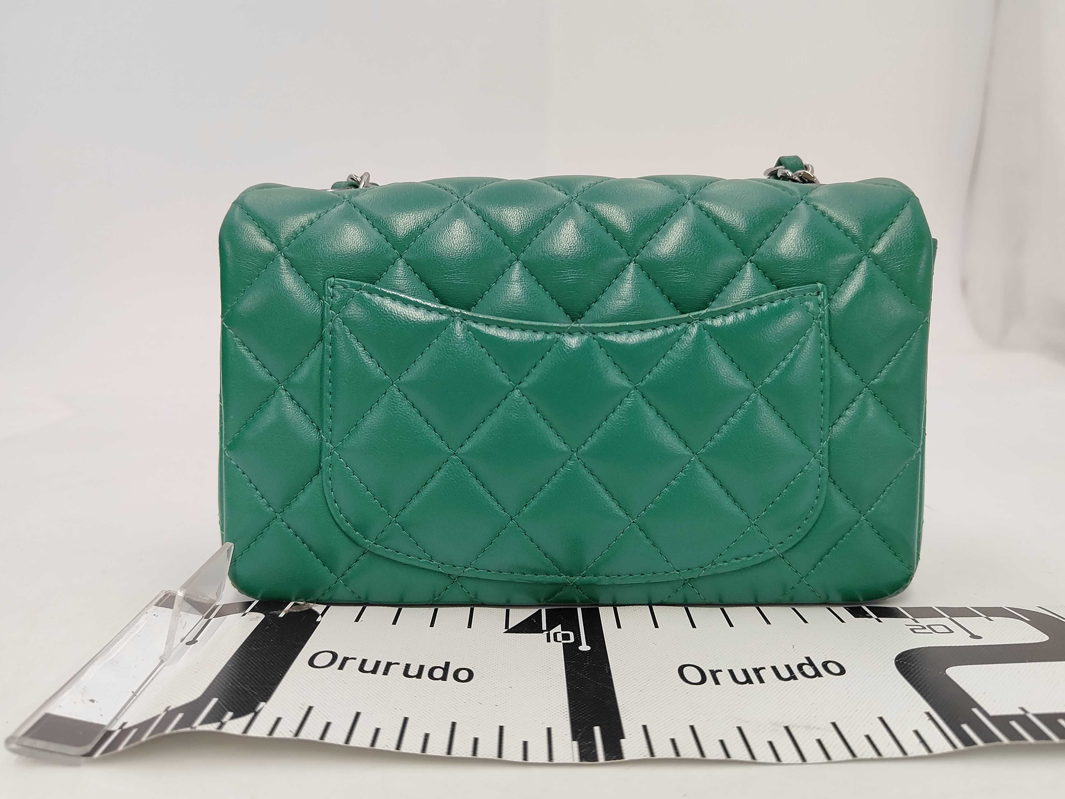 Mini Matelassé Chain Shoulder Bag, Lambskin, Green, Silver Hardware. — view 2