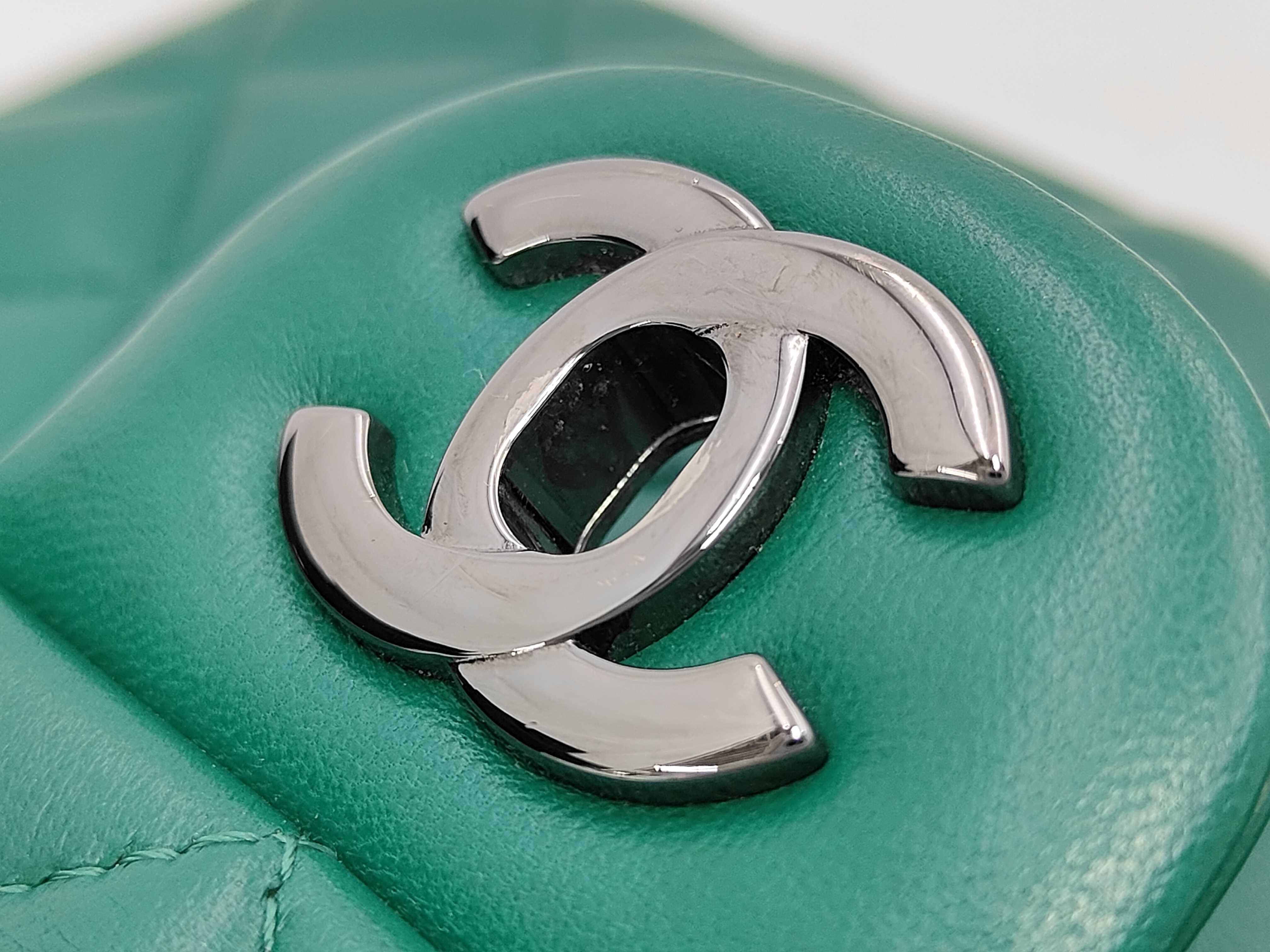 Mini Matelassé Chain Shoulder Bag, Lambskin, Green, Silver Hardware. — view 12