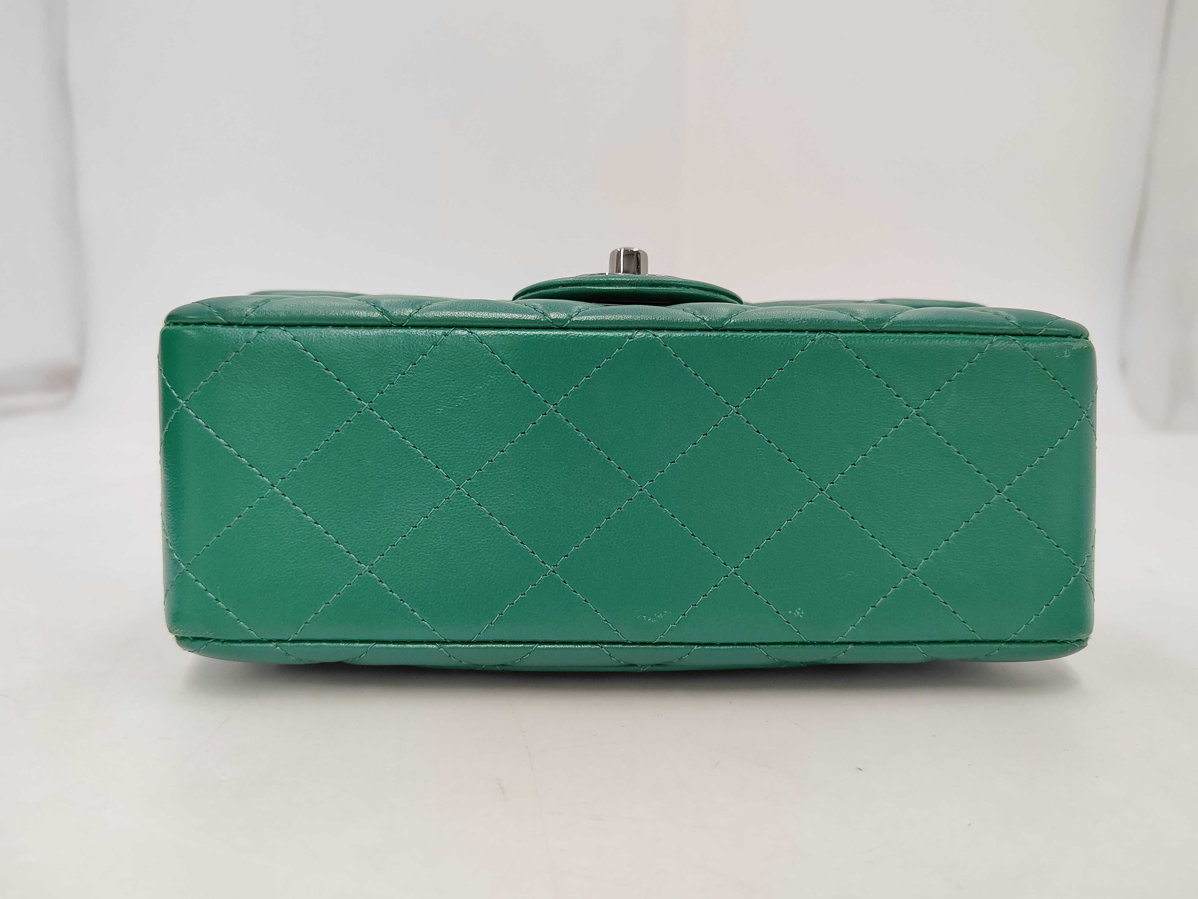 Mini Matelassé Chain Shoulder Bag, Lambskin, Green, Silver Hardware. — view 3