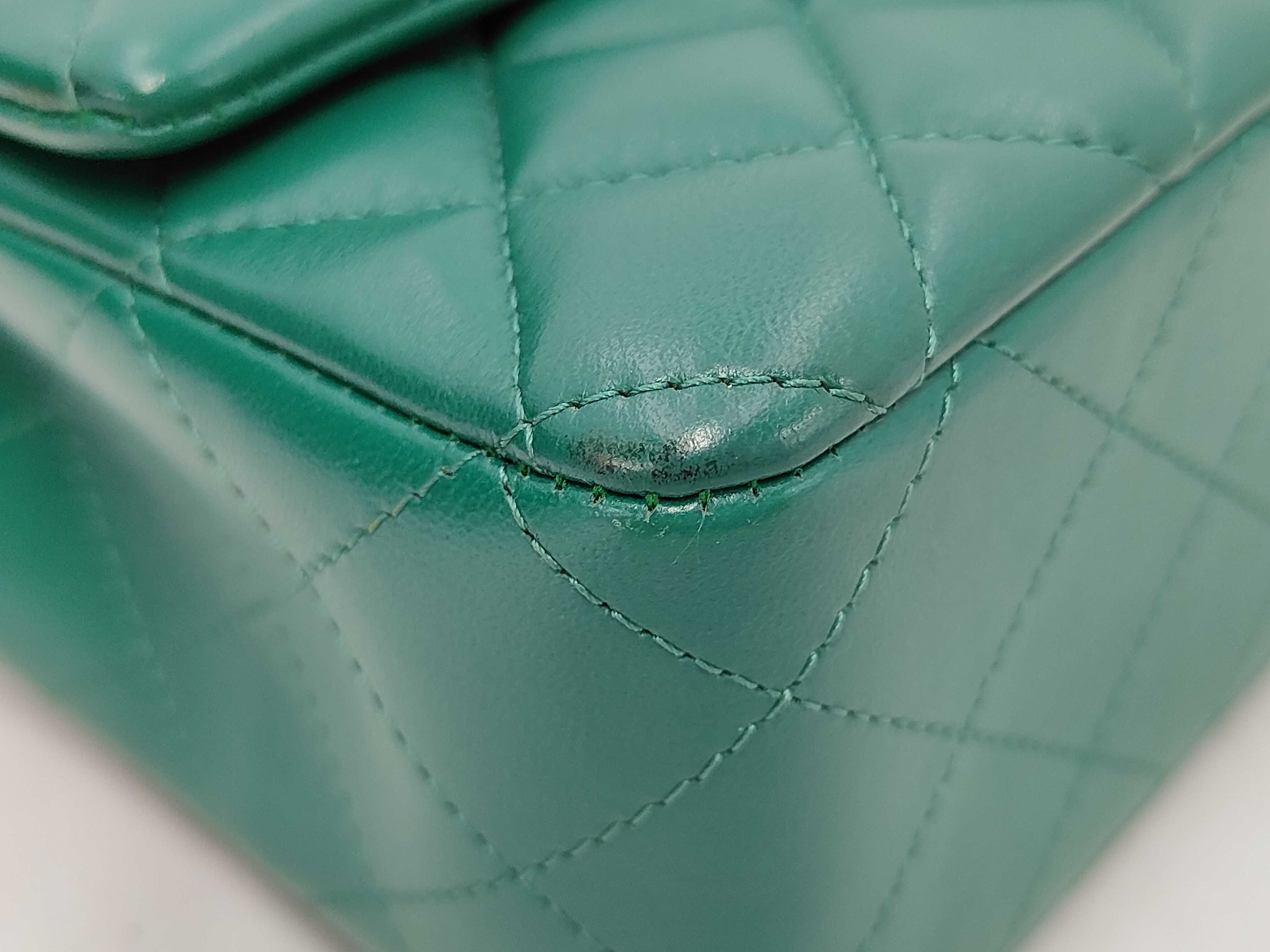 Mini Matelassé Chain Shoulder Bag, Lambskin, Green, Silver Hardware. — view 4