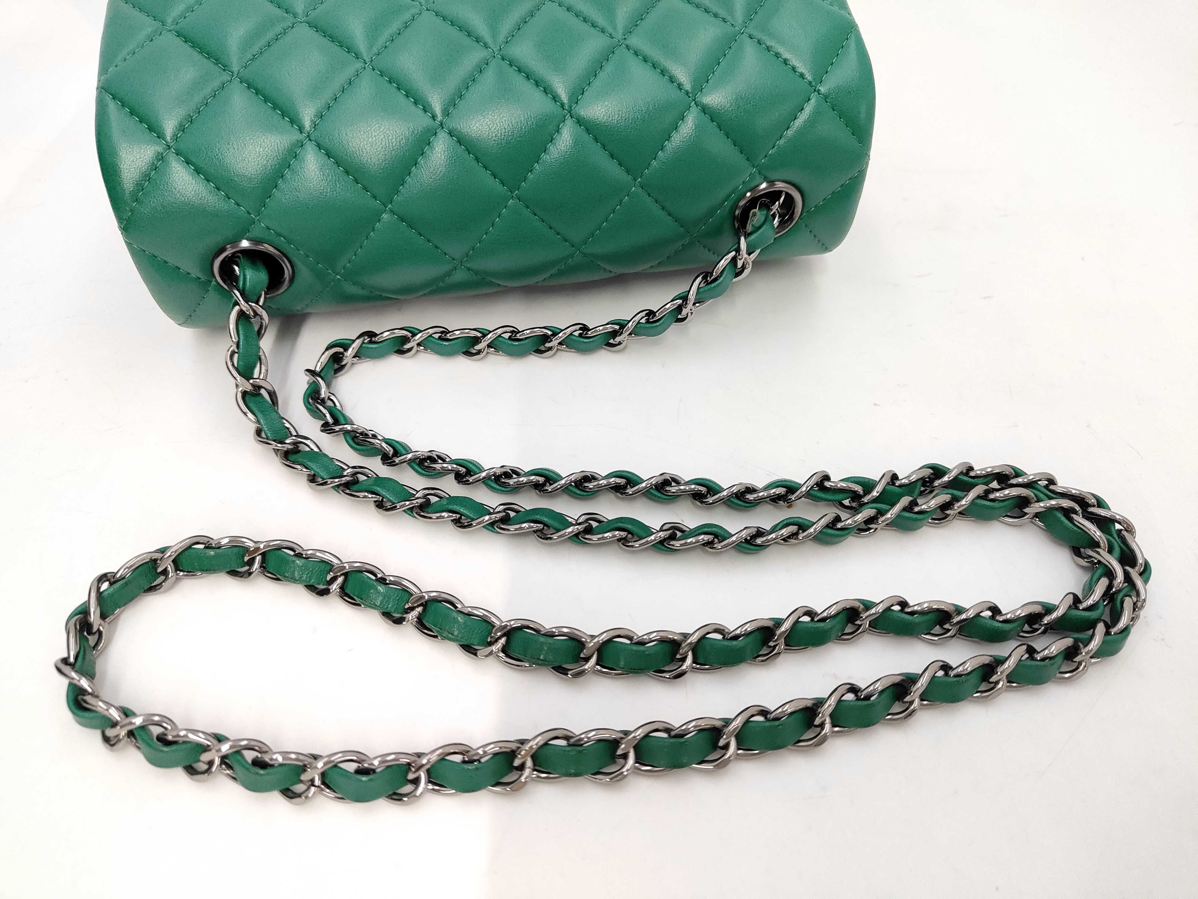 Mini Matelassé Chain Shoulder Bag, Lambskin, Green, Silver Hardware. — view 6