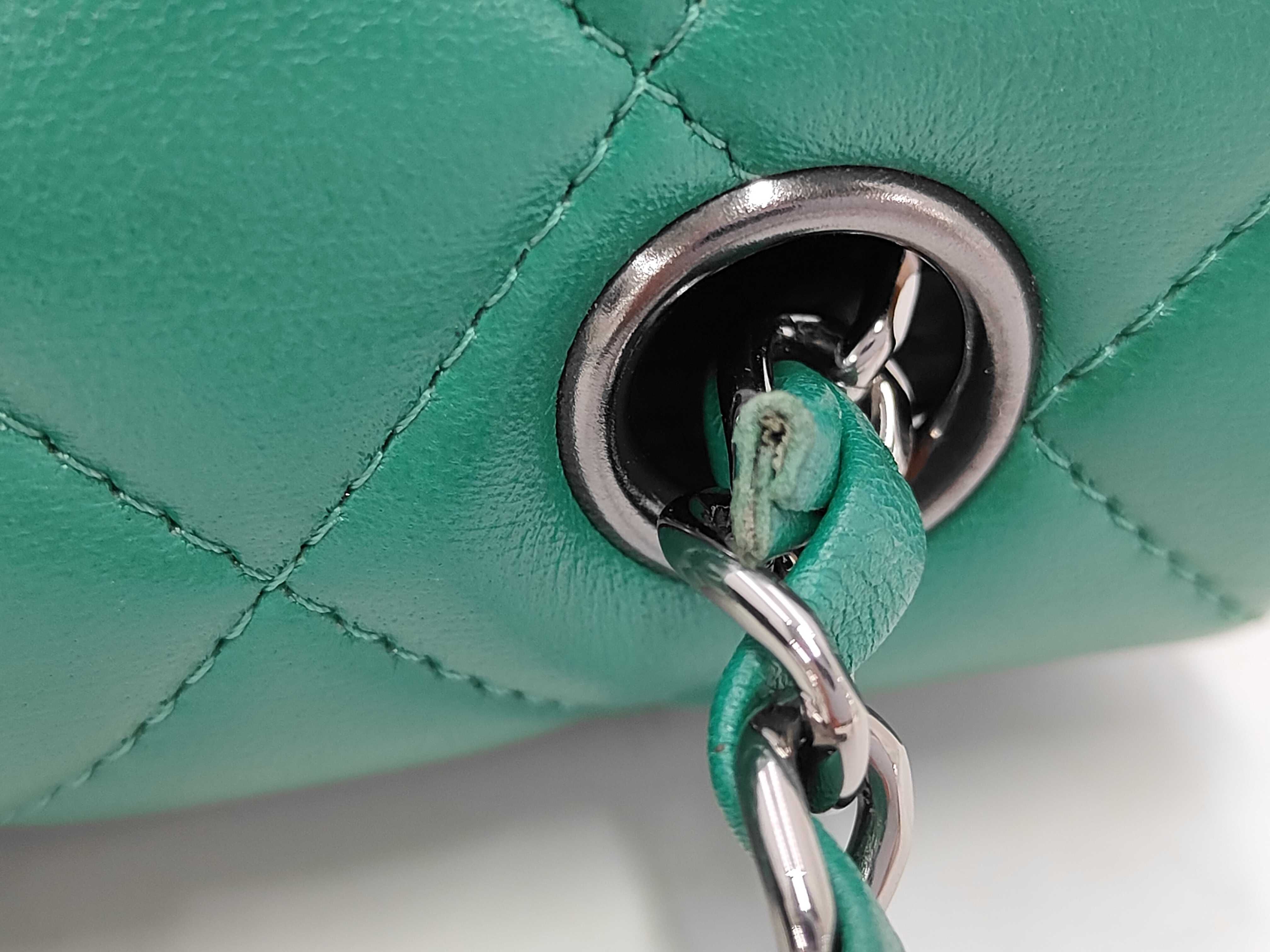 Mini Matelassé Chain Shoulder Bag, Lambskin, Green, Silver Hardware. — view 7