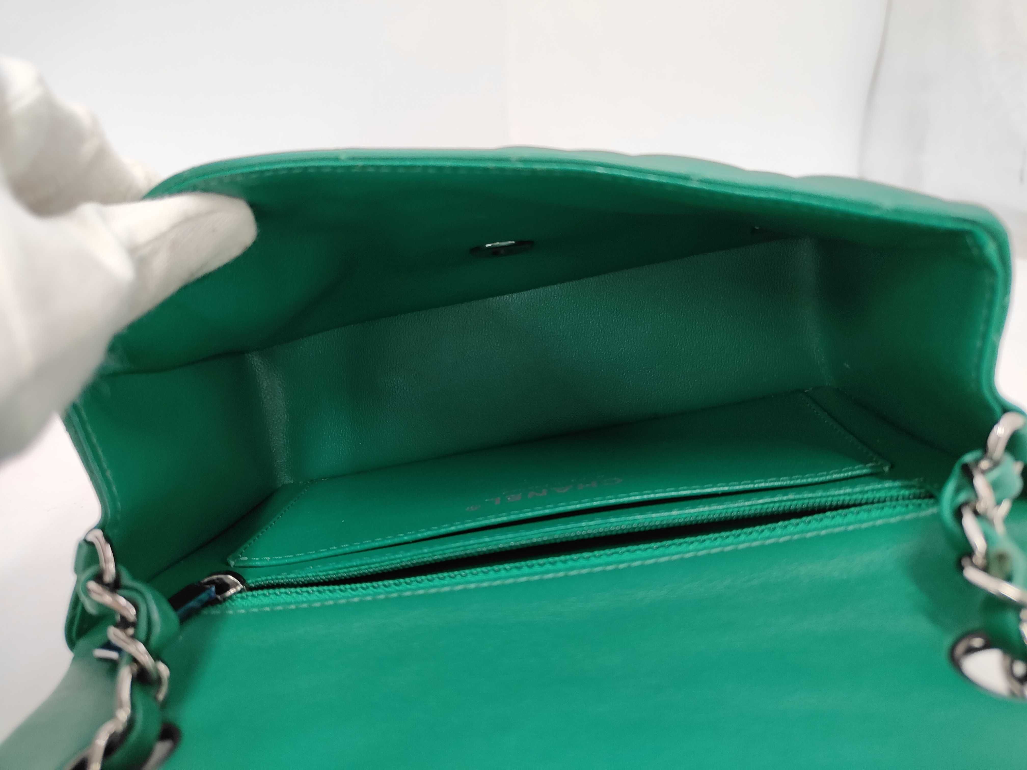 Mini Matelassé Chain Shoulder Bag, Lambskin, Green, Silver Hardware. — view 9