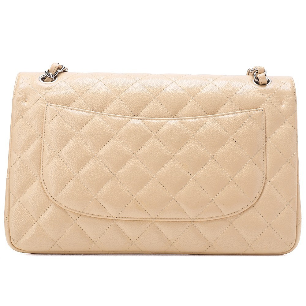 Caviar leather matelassé 30cm double flap chain shoulder bag, beige. — view 2