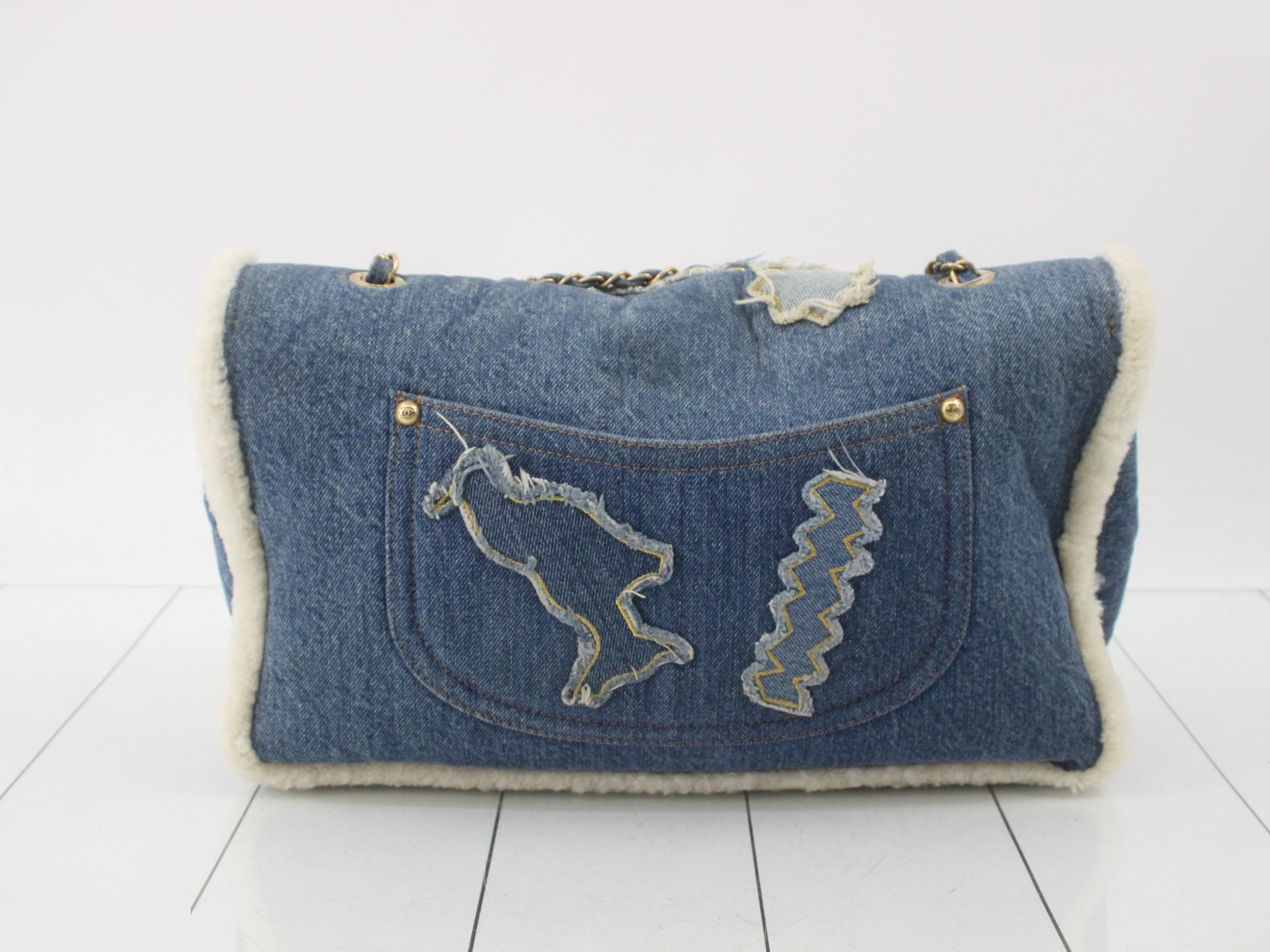Denim x Shearling Maxi Airline Shoulder Bag — view 2