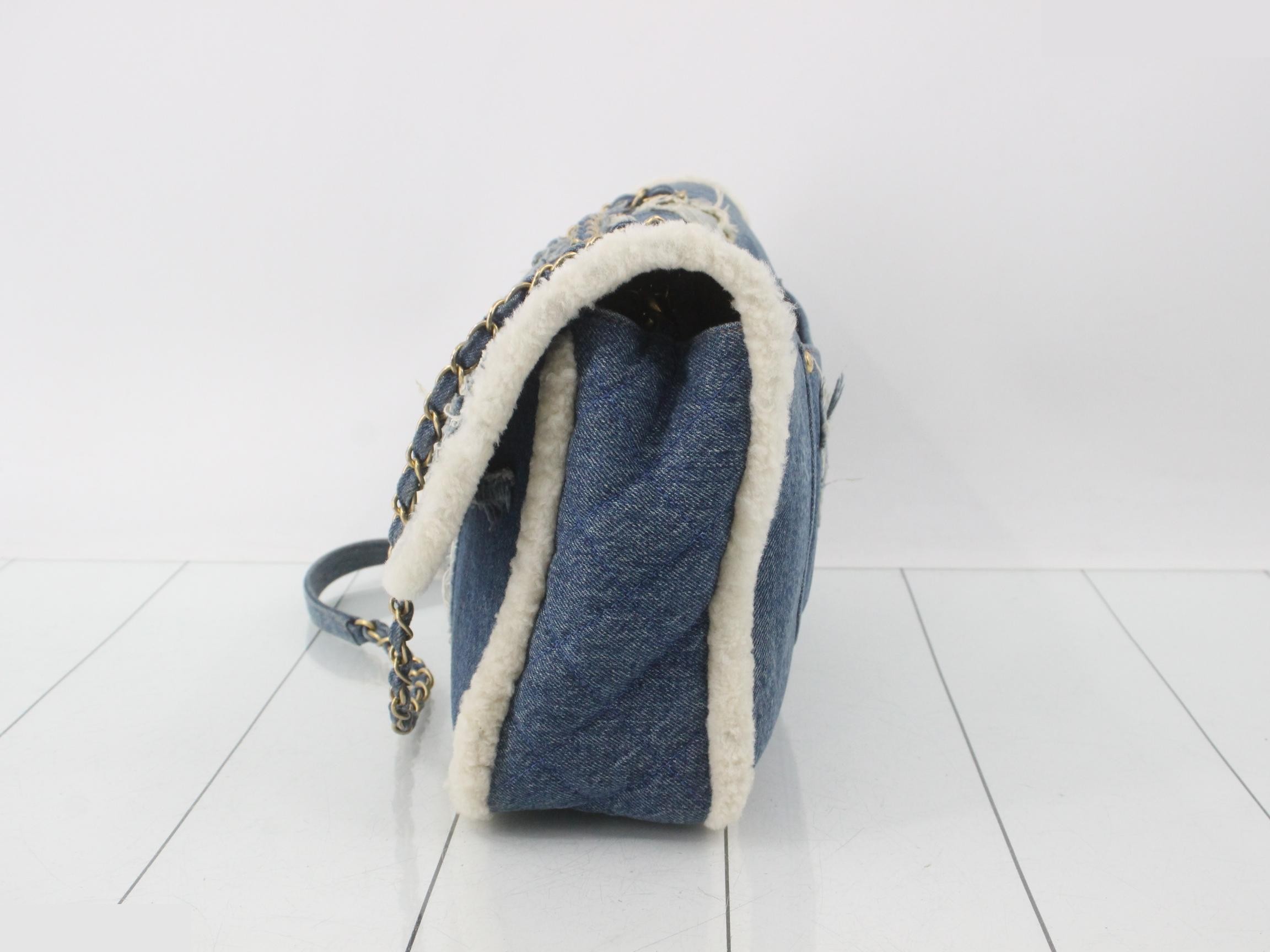 Denim x Shearling Maxi Airline Shoulder Bag — view 3