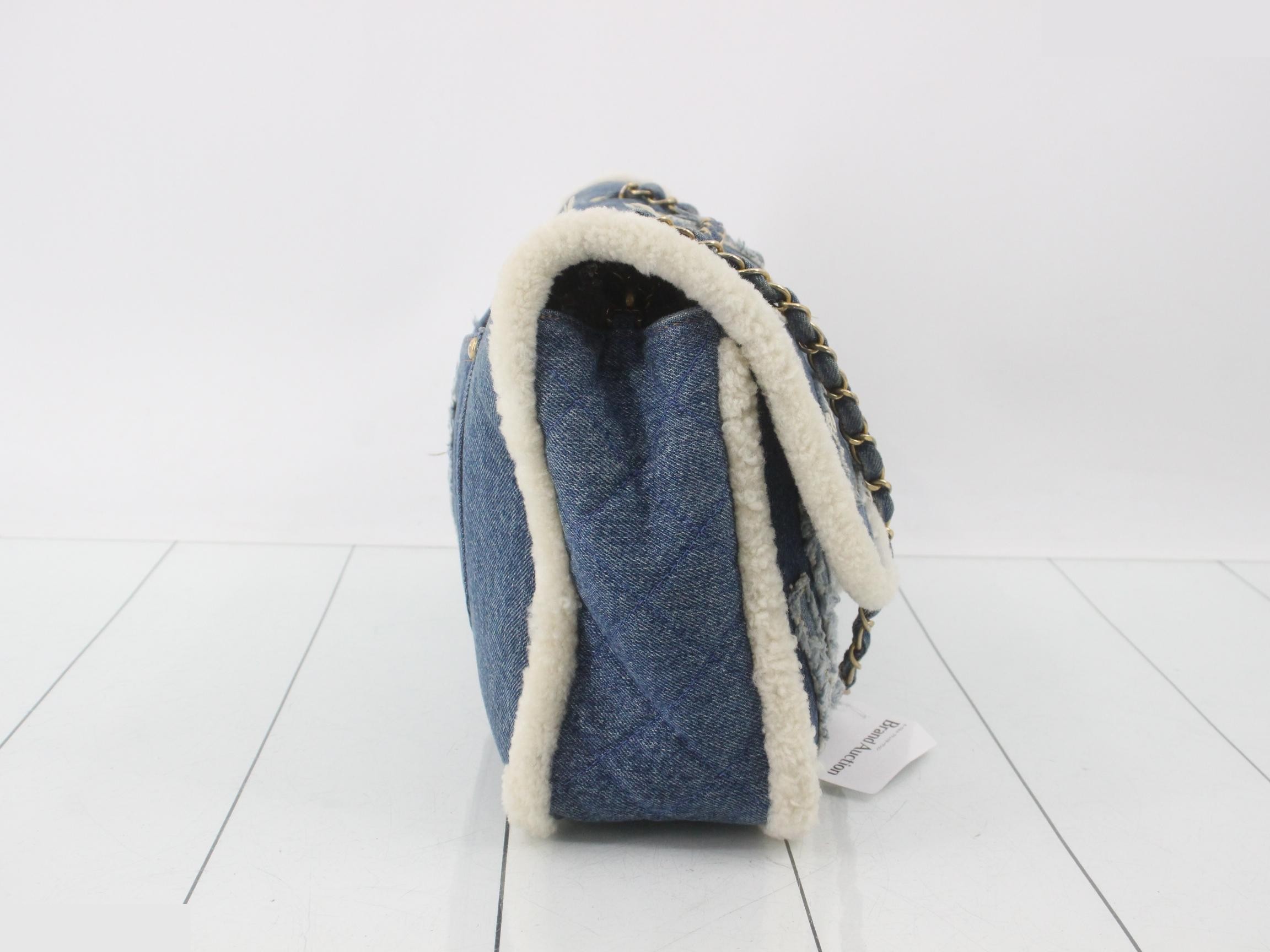 Denim x Shearling Maxi Airline Shoulder Bag — view 4