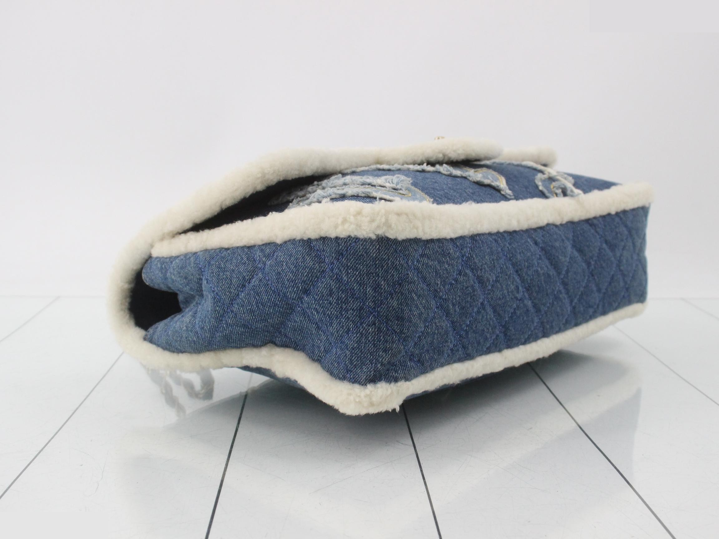 Denim x Shearling Maxi Airline Shoulder Bag — view 5