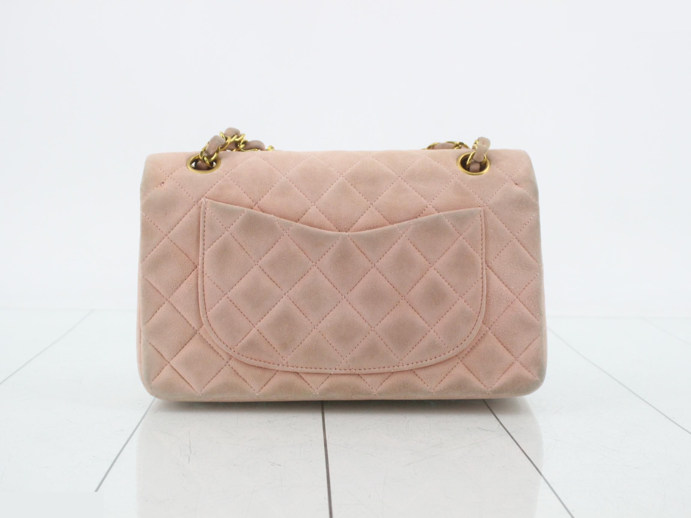 Suede (bag) - Shoulder bag, Matelassé, double flap, pink — view 2