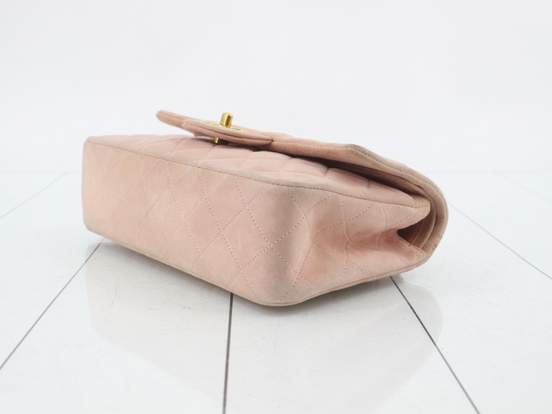 Suede (bag) - Shoulder bag, Matelassé, double flap, pink — view 6