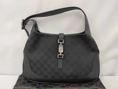 Jackie GG Canvas Leather Black 001・33062684 One-Shoulder Bag