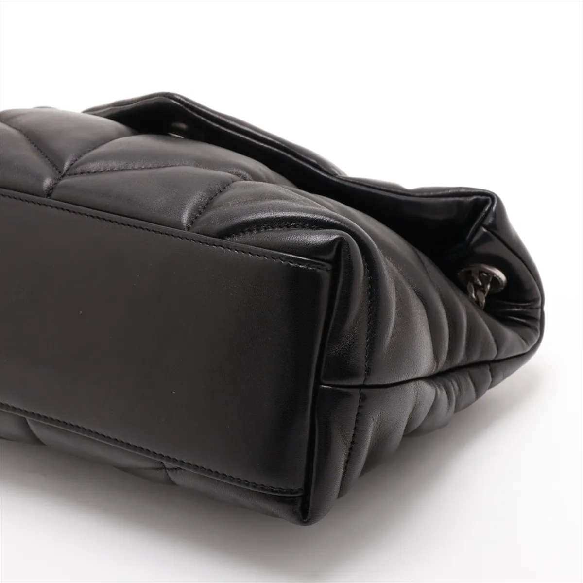 Lulu Puffer Leather Chain Shoulder Bag, Black 577476 — view 3
