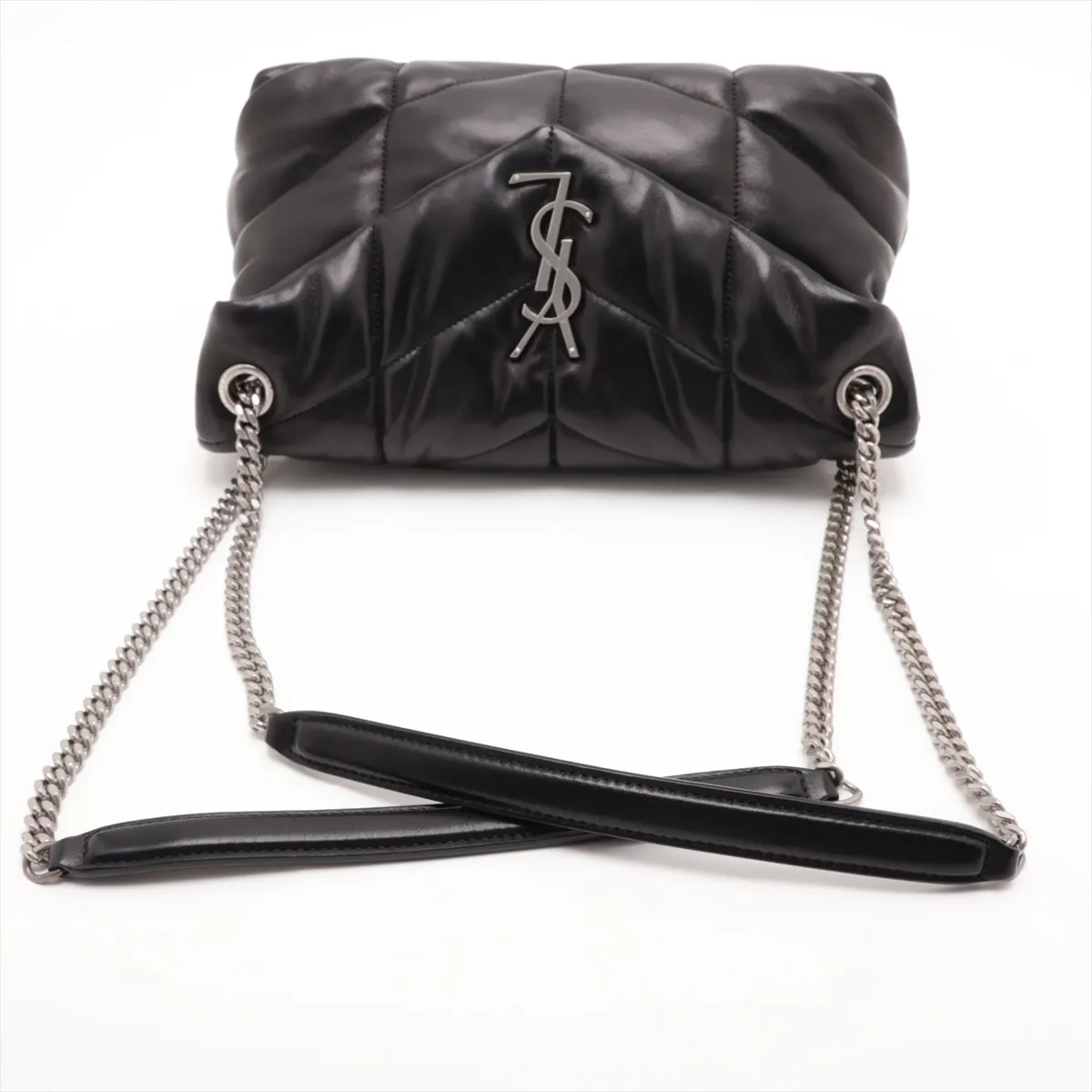 Lulu Puffer Leather Chain Shoulder Bag, Black 577476 — view 5