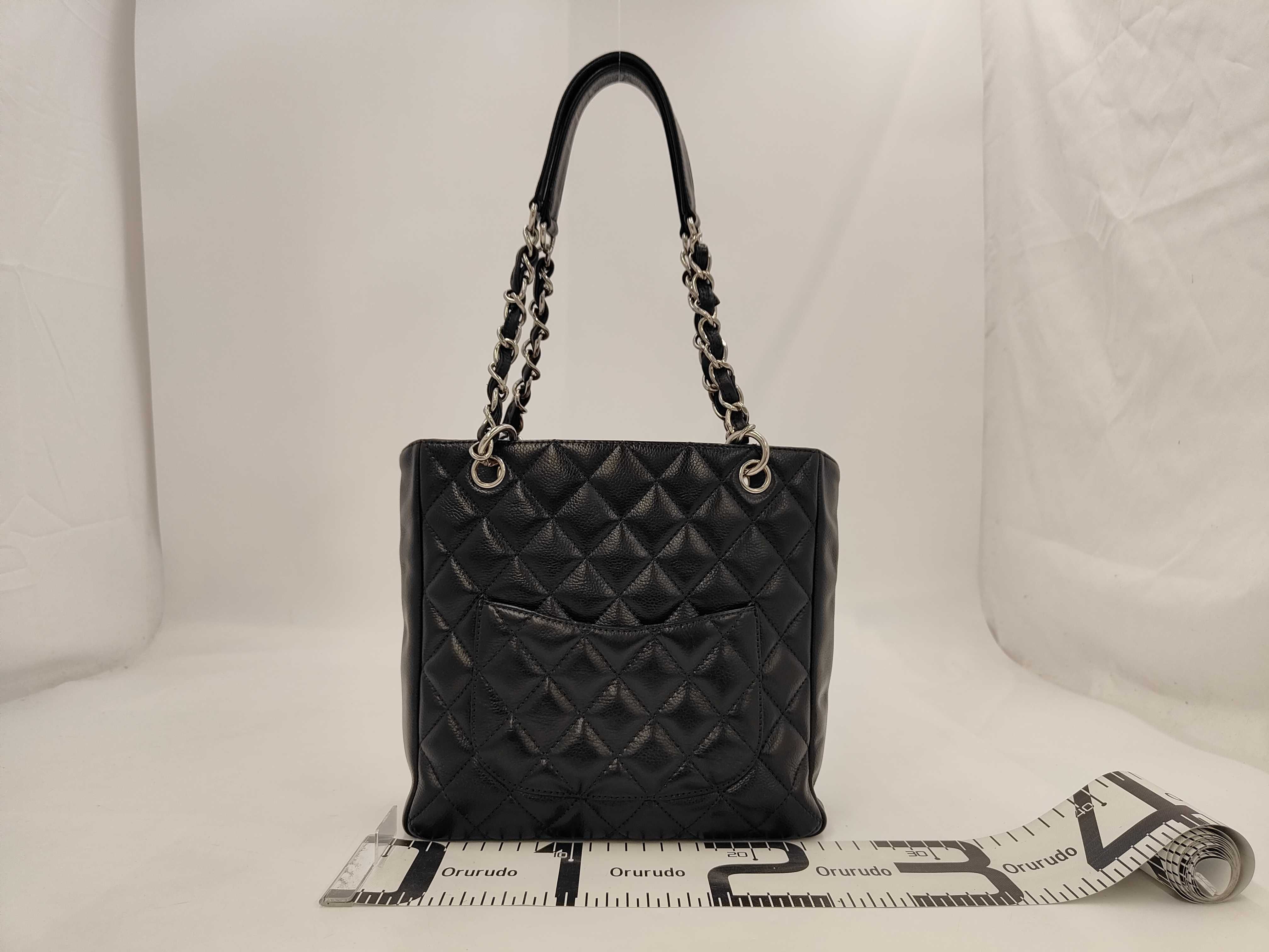 PST Caviar Skin Chain Tote Bag, Black with Silver Hardware. — view 2