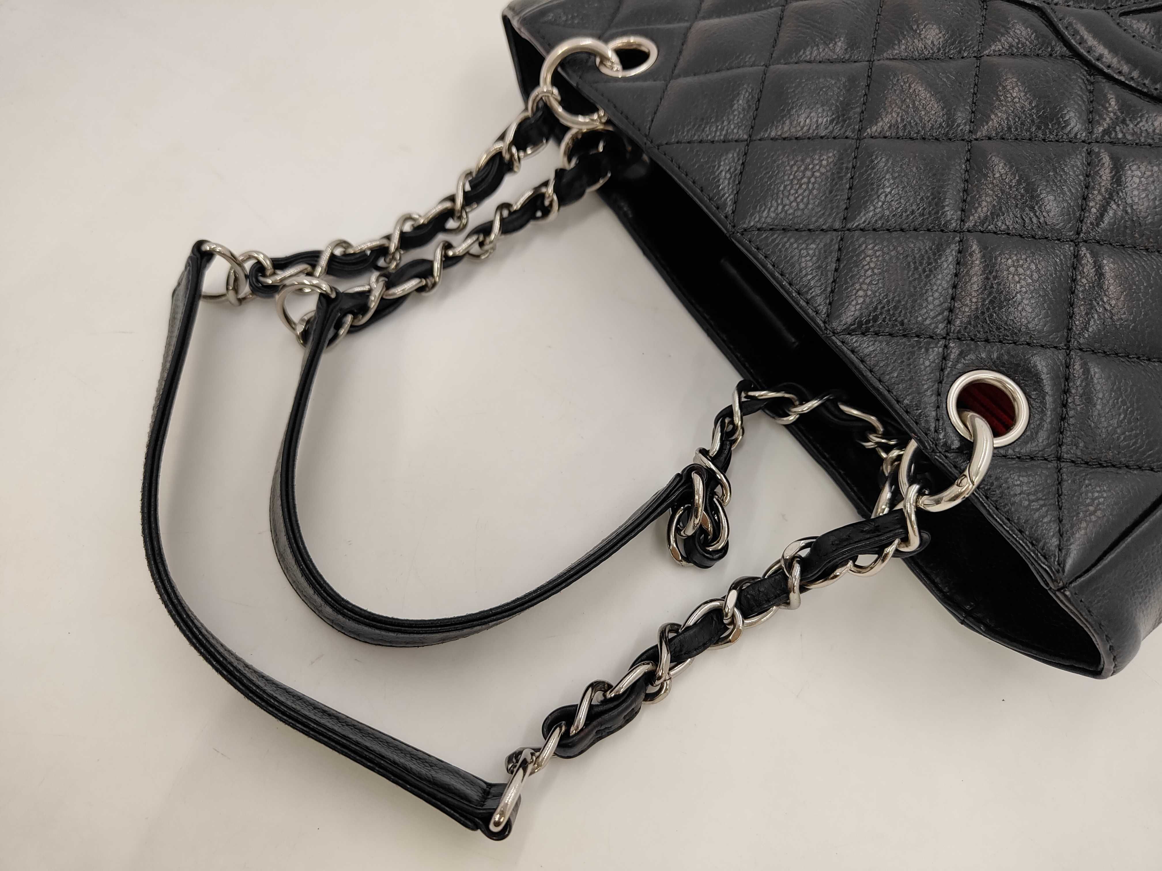 PST Caviar Skin Chain Tote Bag, Black with Silver Hardware. — view 5