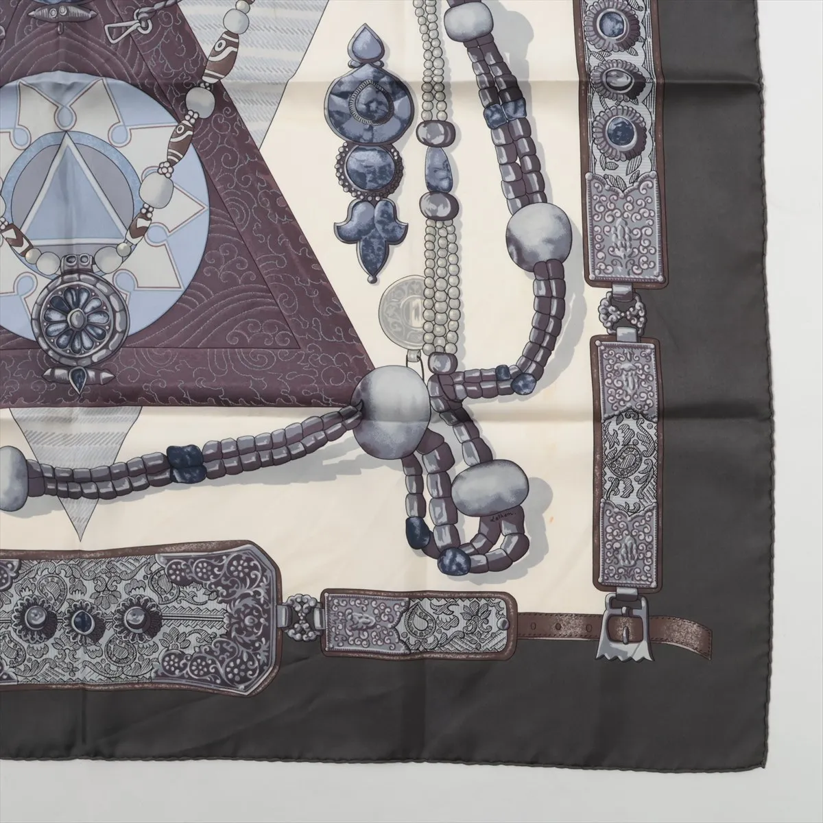 Carre 90 TIBET scarf, silk, dark gray. Shows wear, — view 4