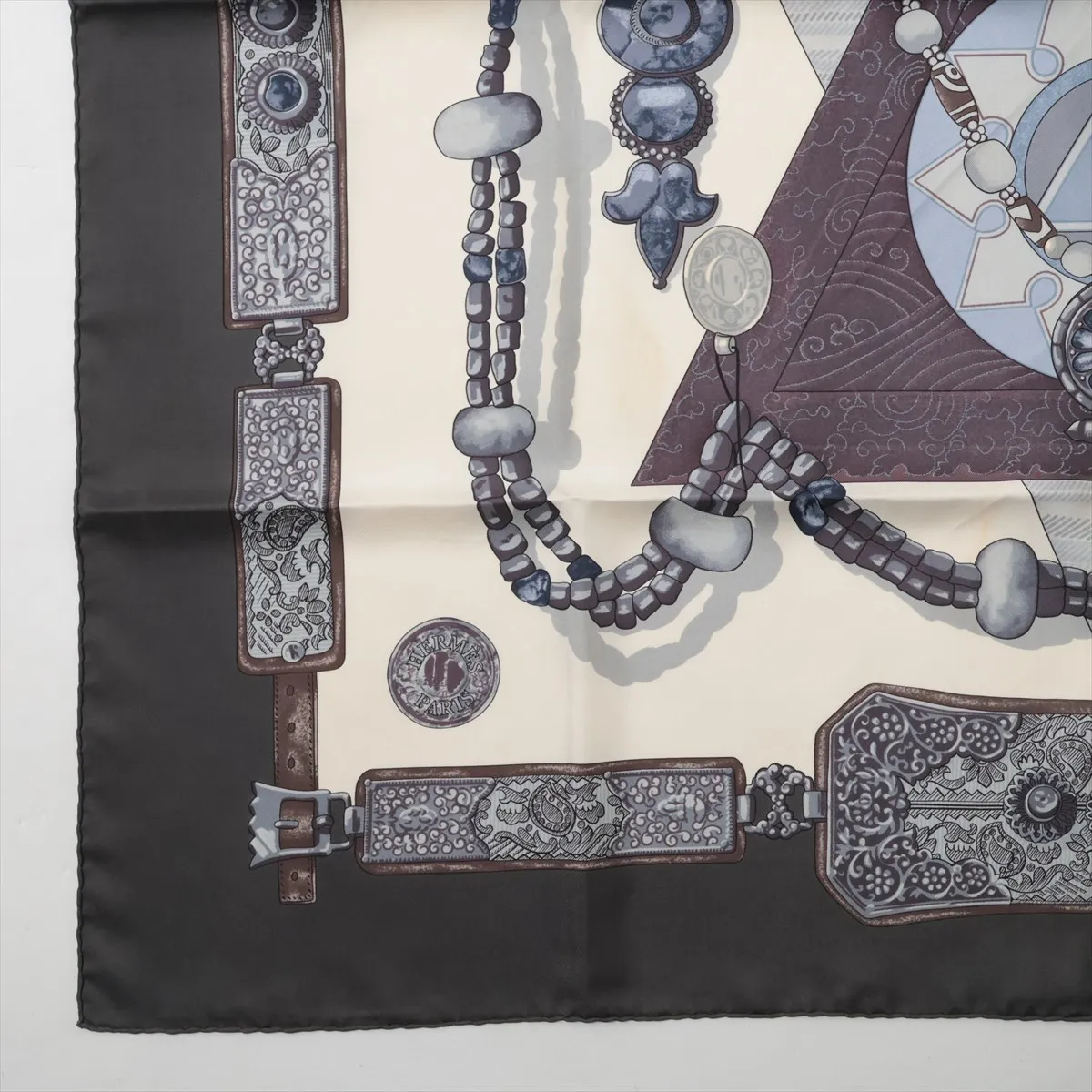 Carre 90 TIBET scarf, silk, dark gray. Shows wear, — view 5