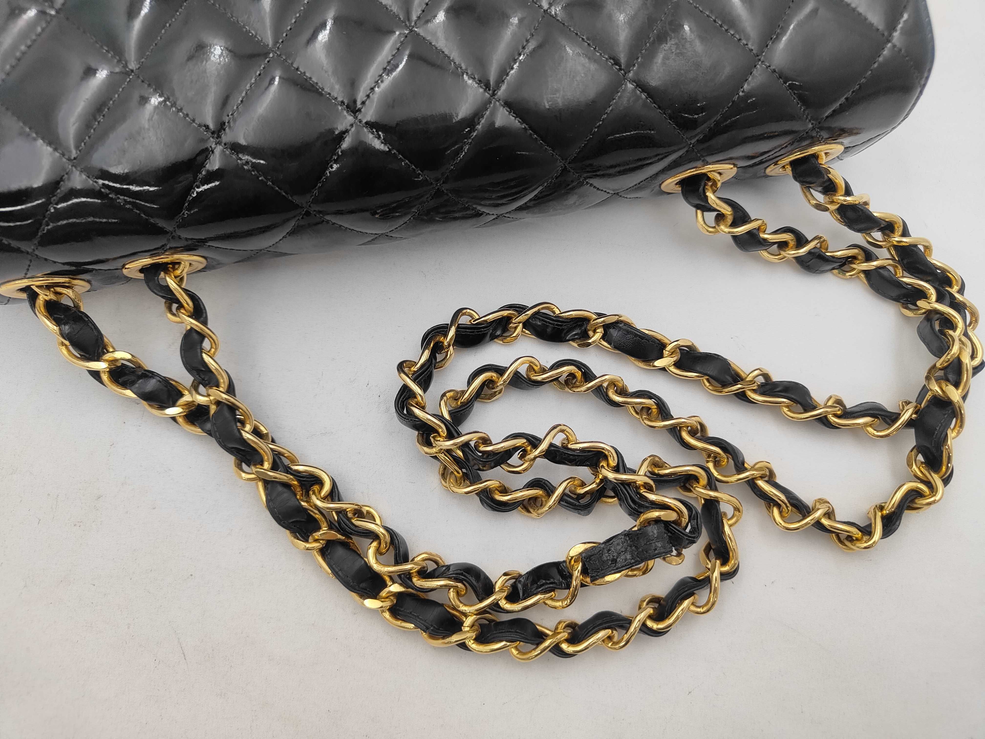 Large Matelassé Enamel Chain Shoulder Bag — view 3