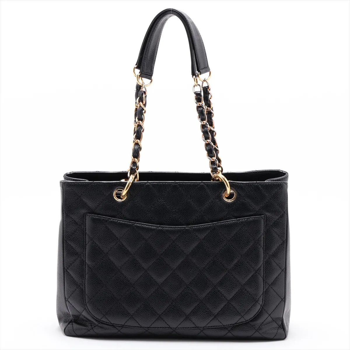 GST Caviar Skin Chain Tote Bag, Black with Gold Hardware, 10370122 (Serial Number in the 10s) — view 2