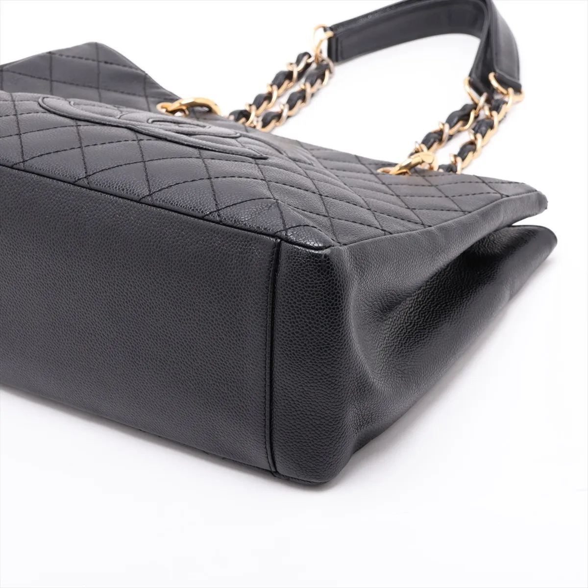 GST Caviar Skin Chain Tote Bag, Black with Gold Hardware, 10370122 (Serial Number in the 10s) — view 3