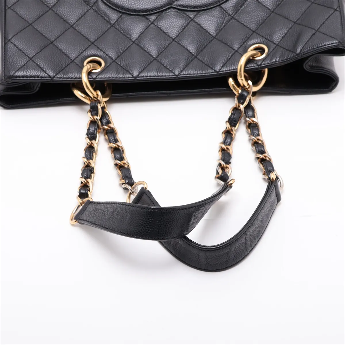 GST Caviar Skin Chain Tote Bag, Black with Gold Hardware, 10370122 (Serial Number in the 10s) — view 5