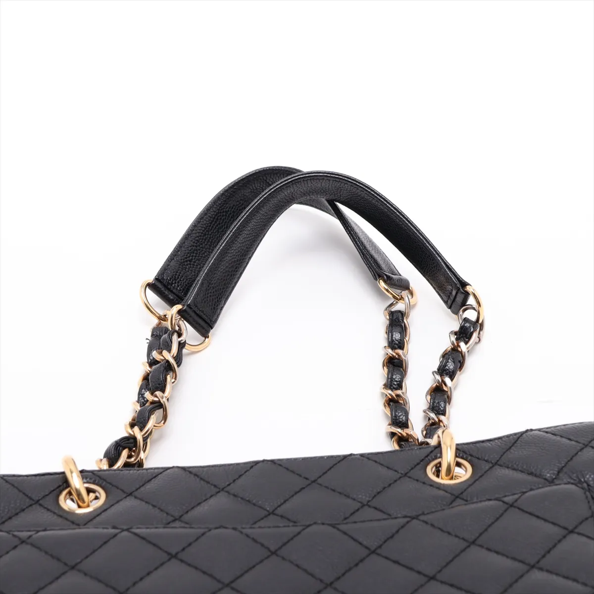 GST Caviar Skin Chain Tote Bag, Black with Gold Hardware, 10370122 (Serial Number in the 10s) — view 6