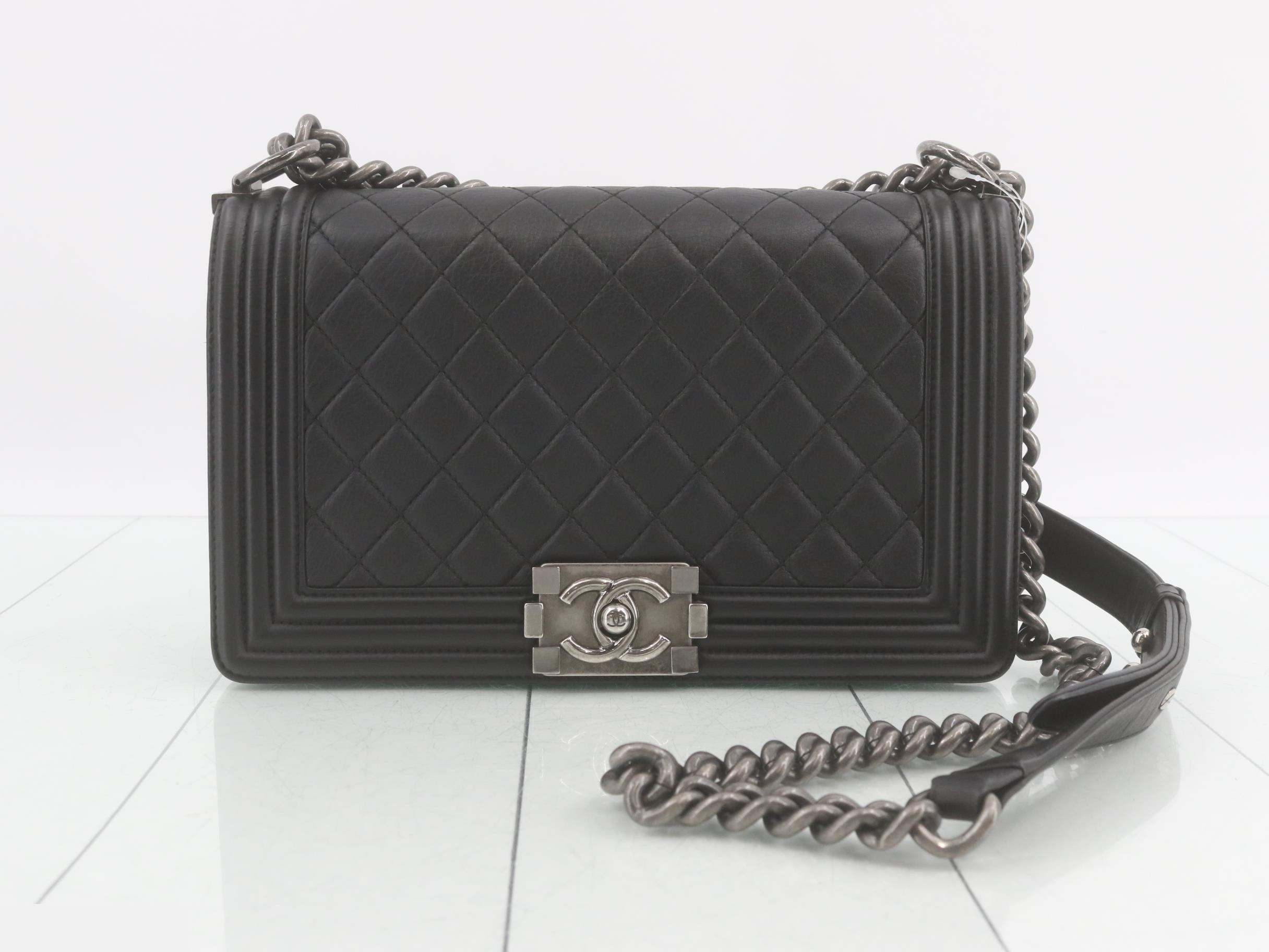 Boy Chanel Leather Chain Shoulder Bag, Black
