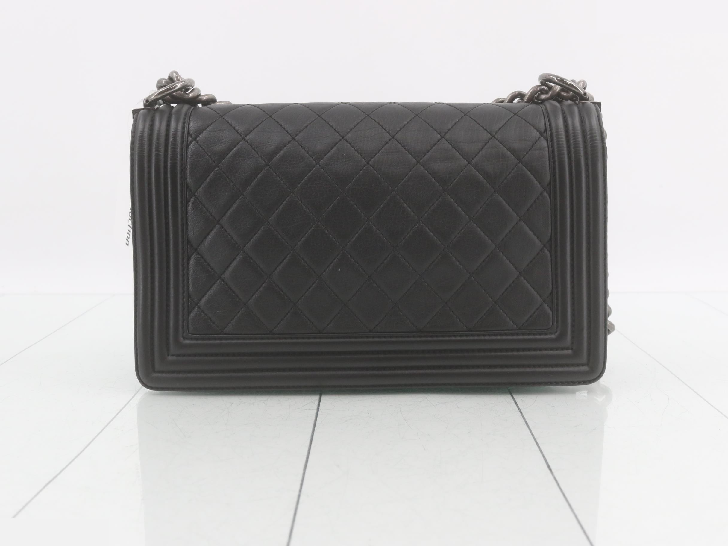 Boy Chanel Leather Chain Shoulder Bag, Black — view 2