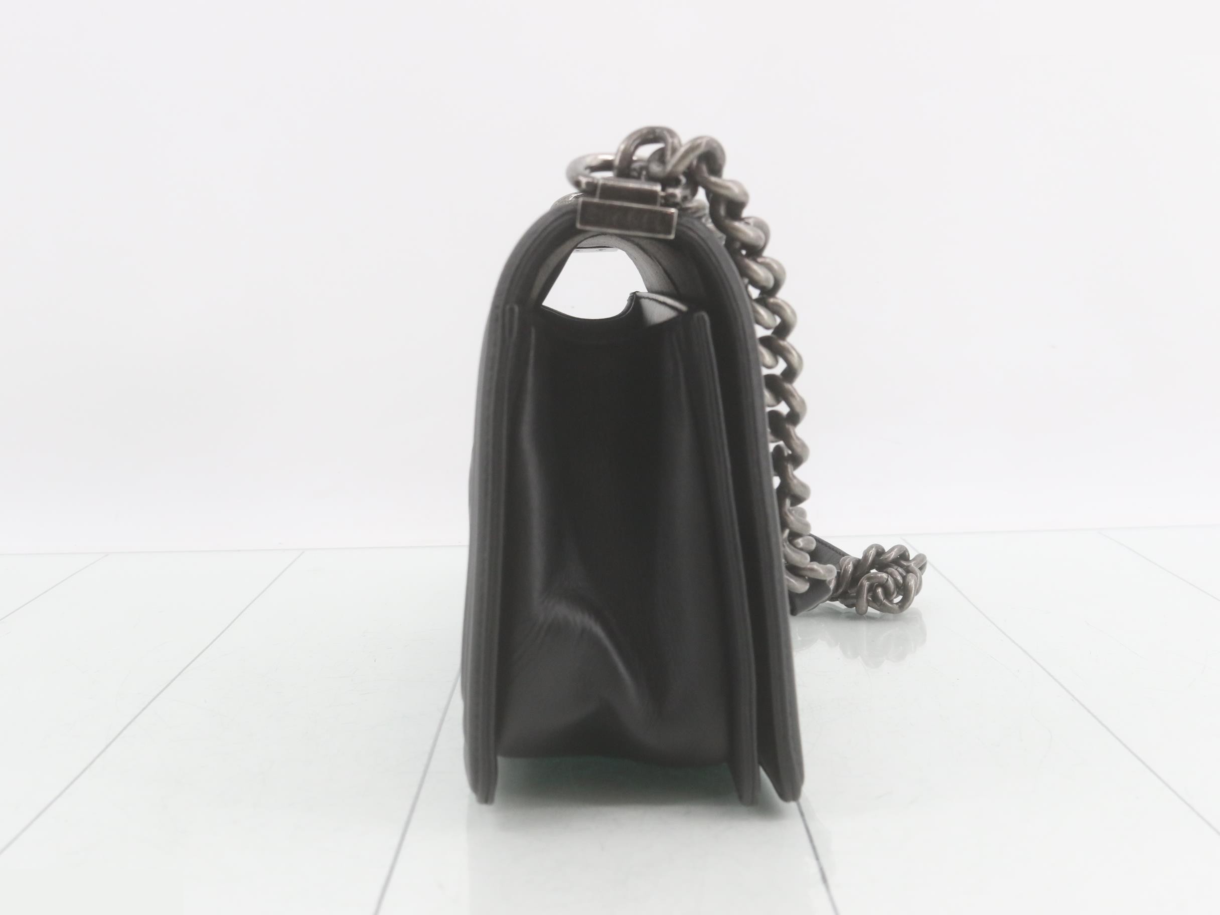 Boy Chanel Leather Chain Shoulder Bag, Black — view 4