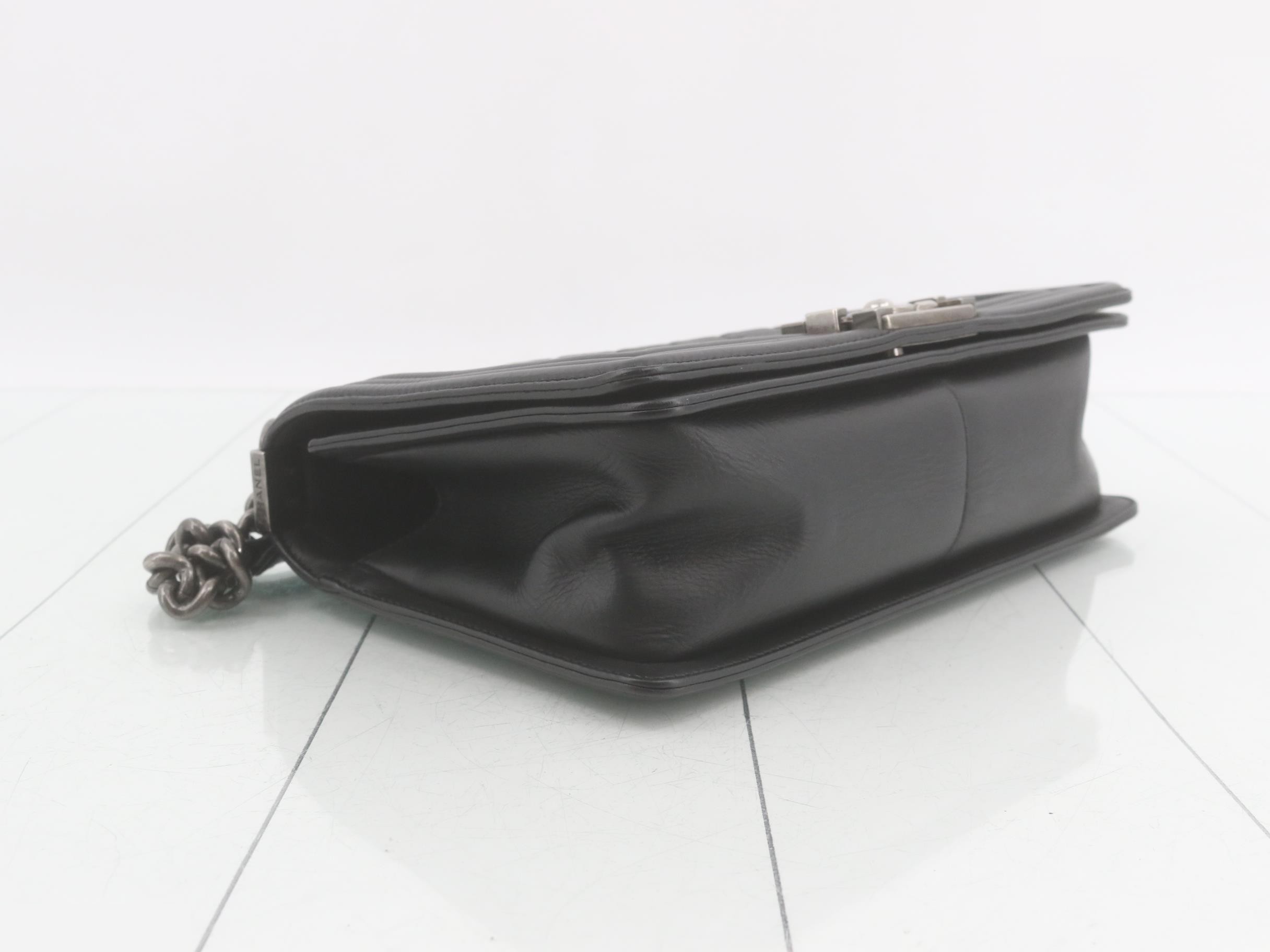 Boy Chanel Leather Chain Shoulder Bag, Black — view 5