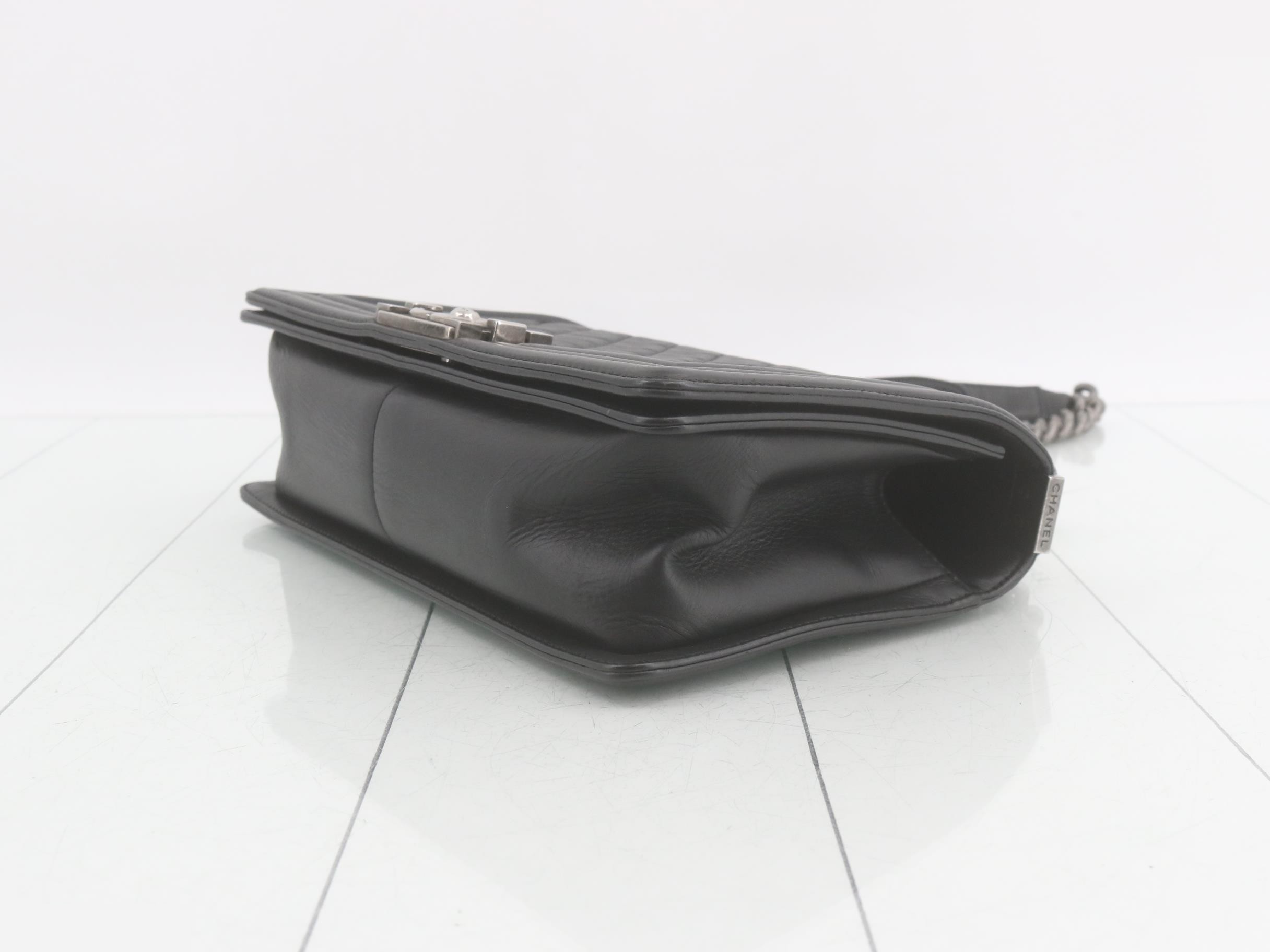 Boy Chanel Leather Chain Shoulder Bag, Black — view 6