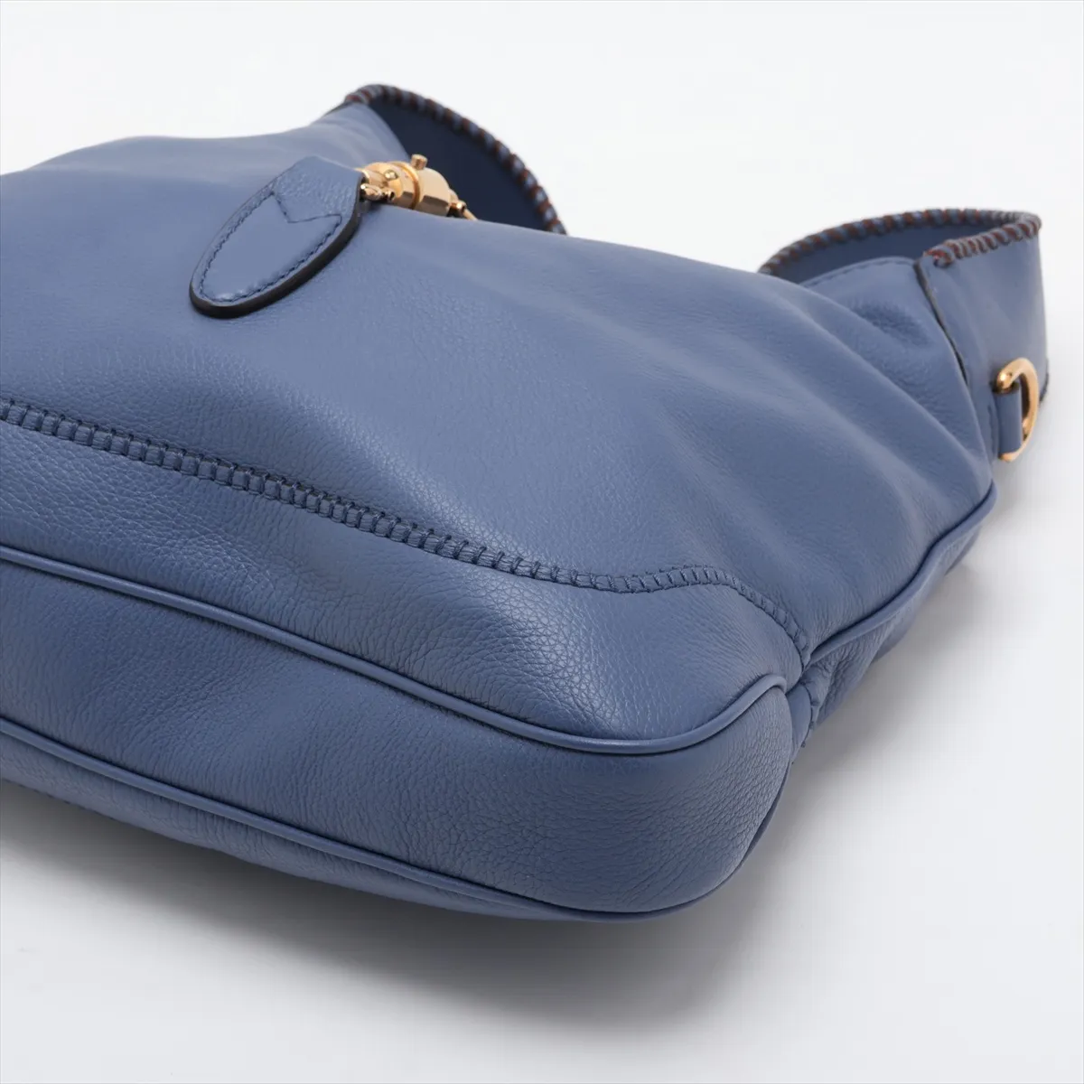 New Jackie Leather 2-Way Shoulder Bag, Blue, 298005, with initials. — view 3