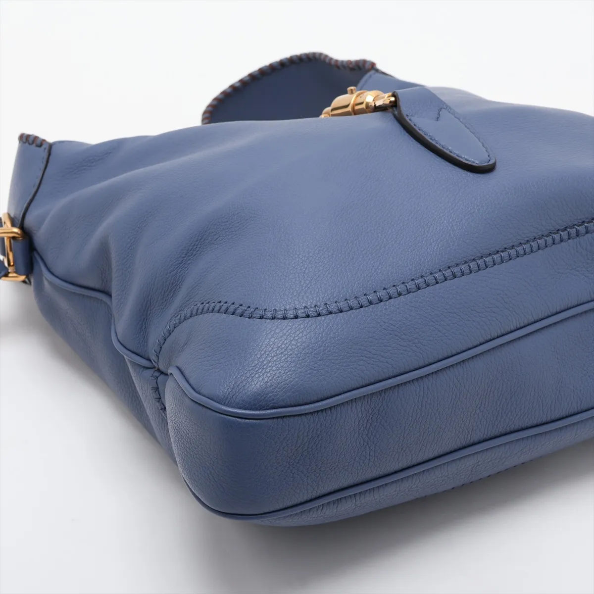 New Jackie Leather 2-Way Shoulder Bag, Blue, 298005, with initials. — view 4