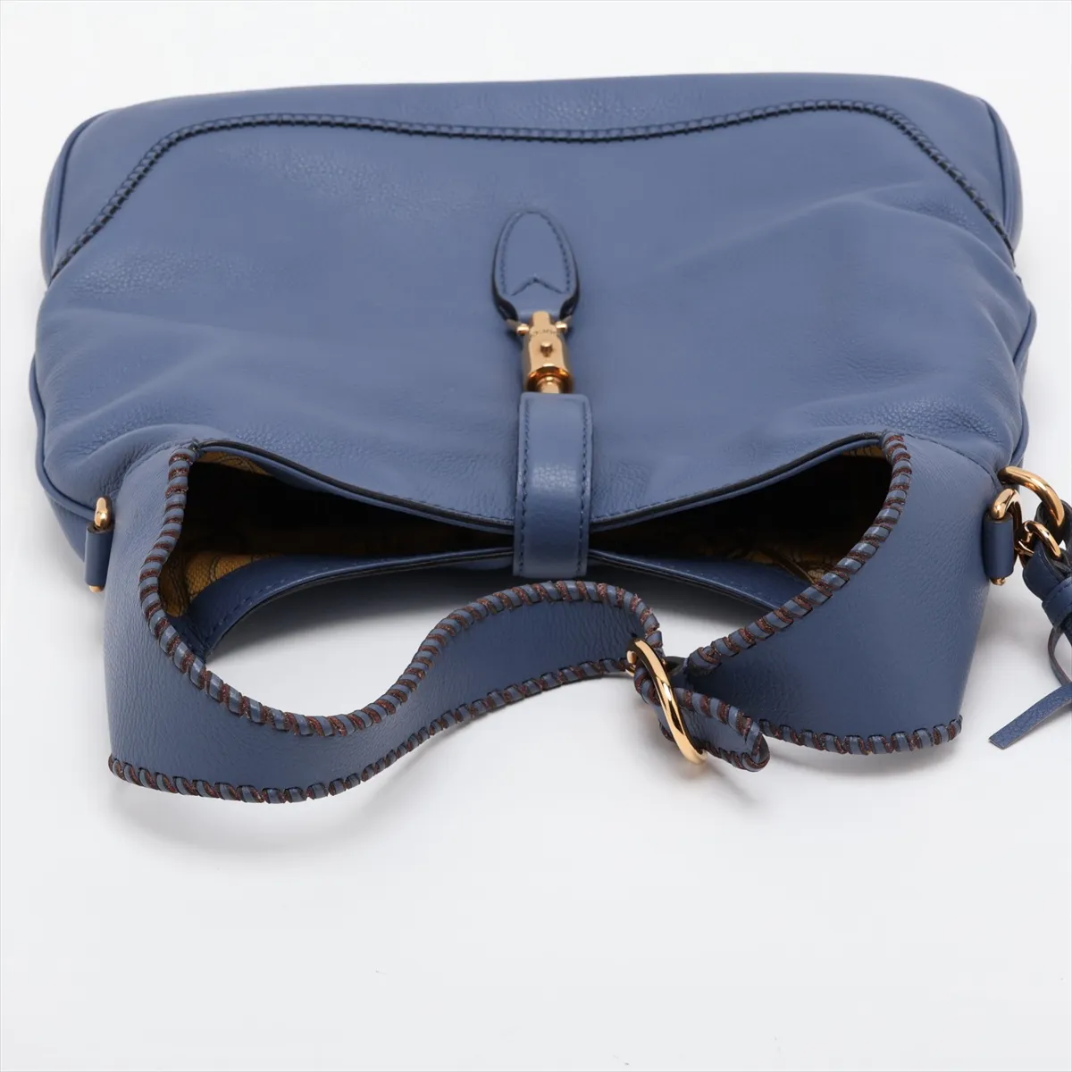 New Jackie Leather 2-Way Shoulder Bag, Blue, 298005, with initials. — view 5