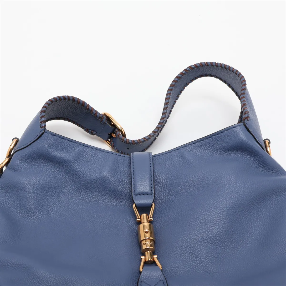 New Jackie Leather 2-Way Shoulder Bag, Blue, 298005, with initials. — view 6