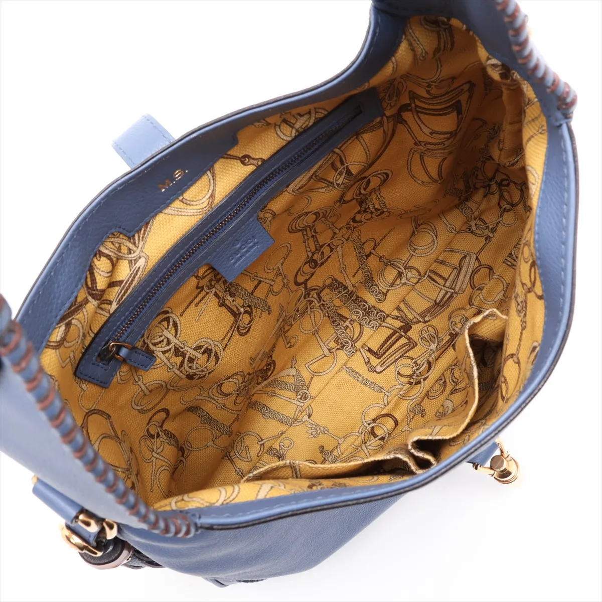 New Jackie Leather 2-Way Shoulder Bag, Blue, 298005, with initials. — view 8