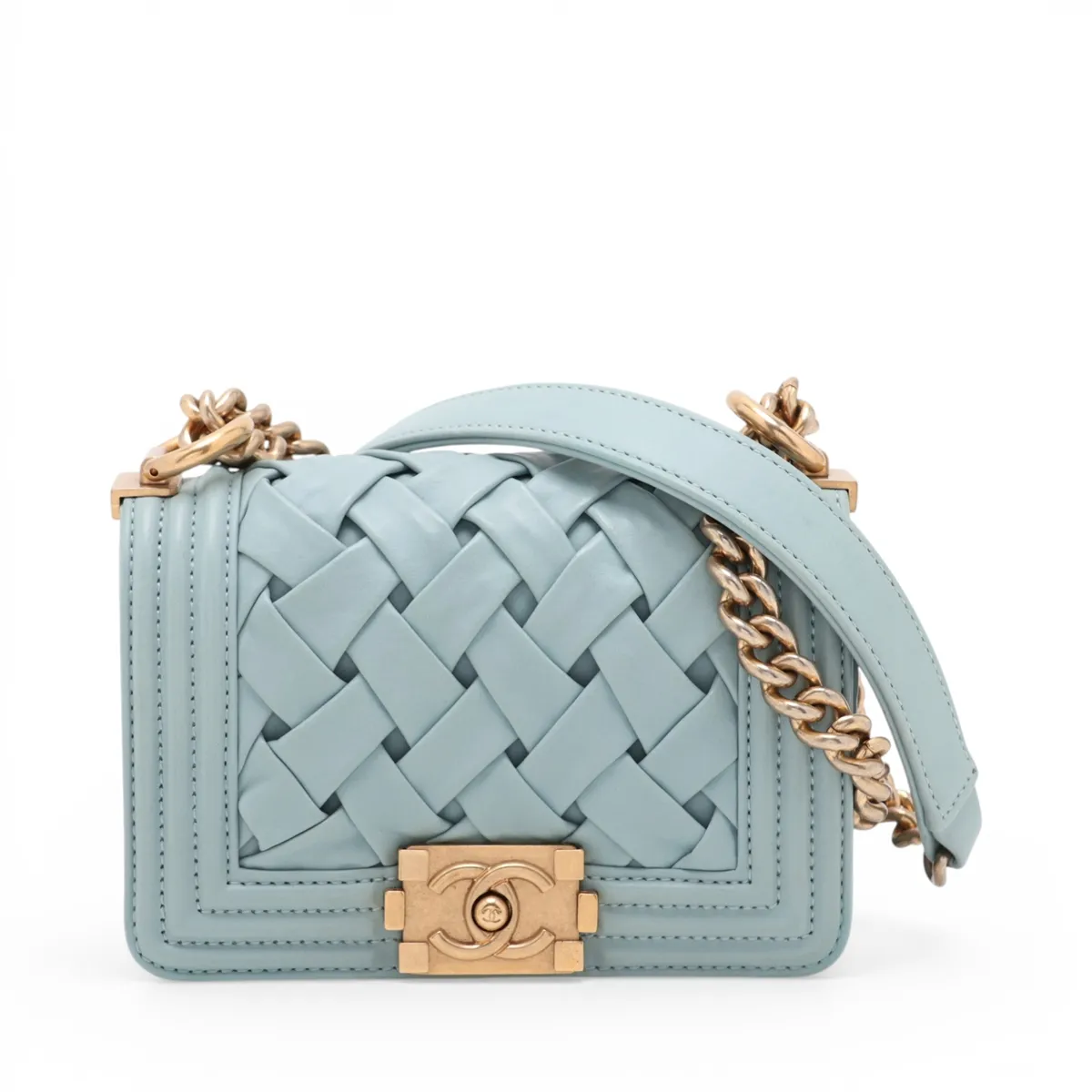 Boy Chanel Lambskin Chain Shoulder Bag, Blue with Gold Hardware, 17381331, Serial Number 17