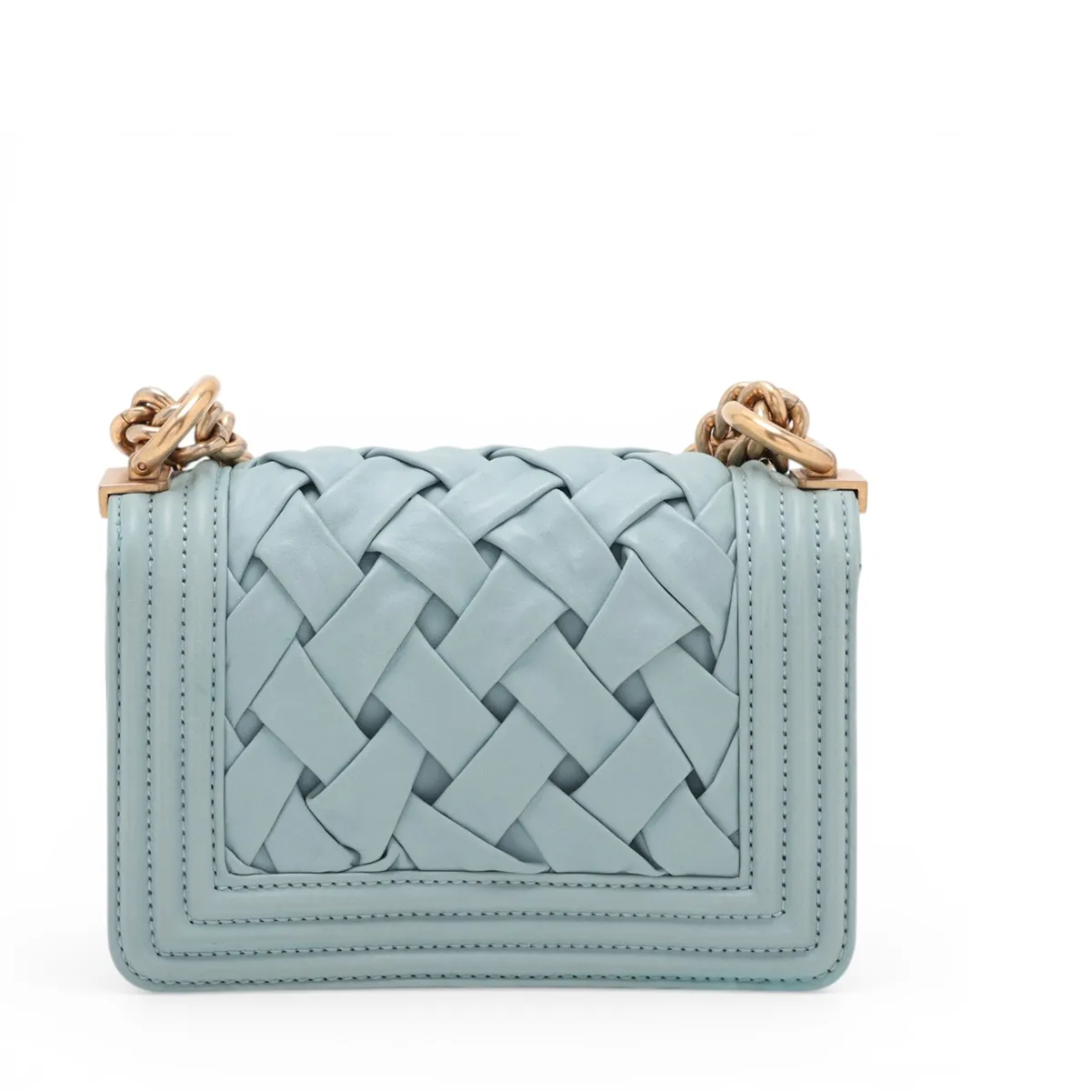 Boy Chanel Lambskin Chain Shoulder Bag, Blue with Gold Hardware, 17381331, Serial Number 17 — view 2