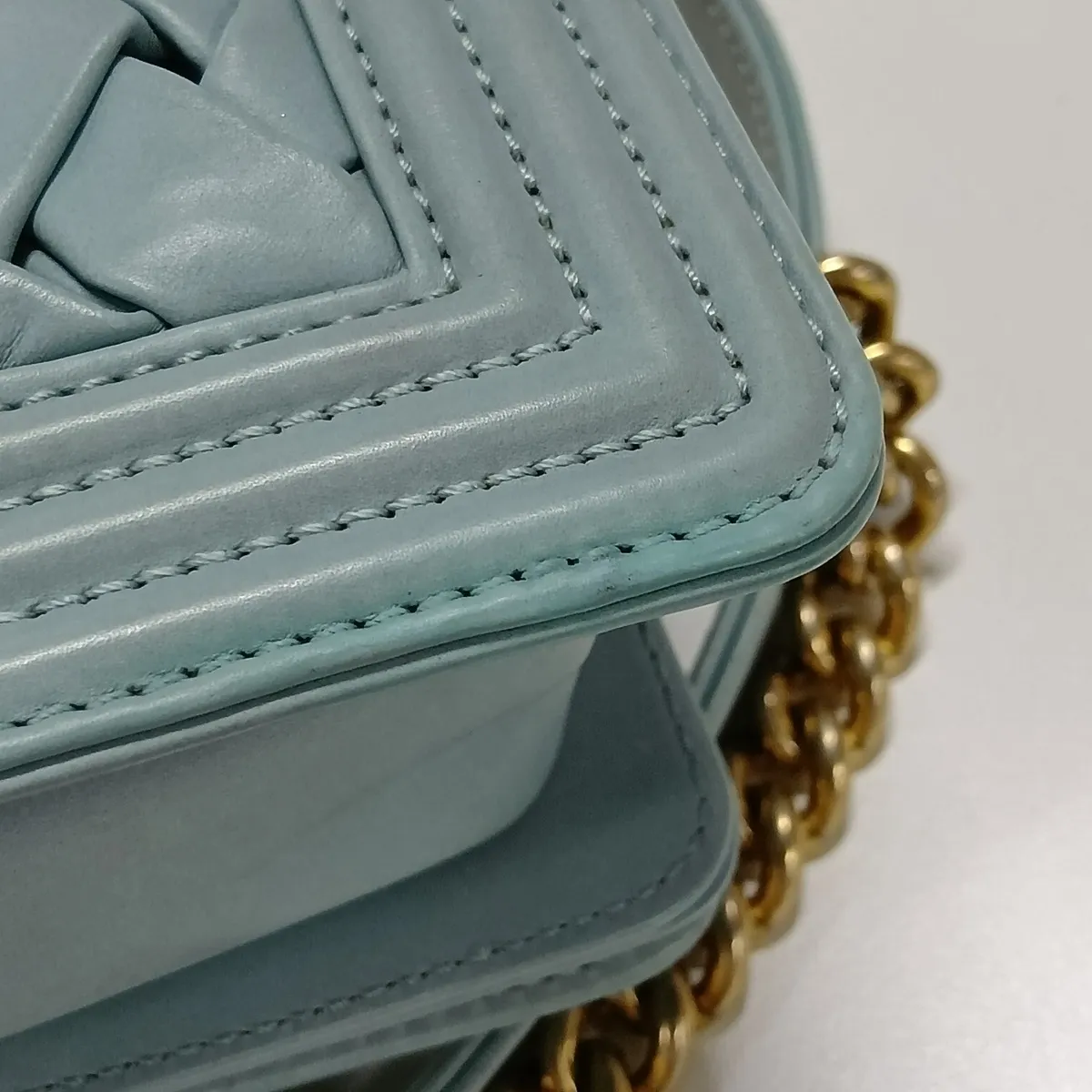 Boy Chanel Lambskin Chain Shoulder Bag, Blue with Gold Hardware, 17381331, Serial Number 17 — view 13