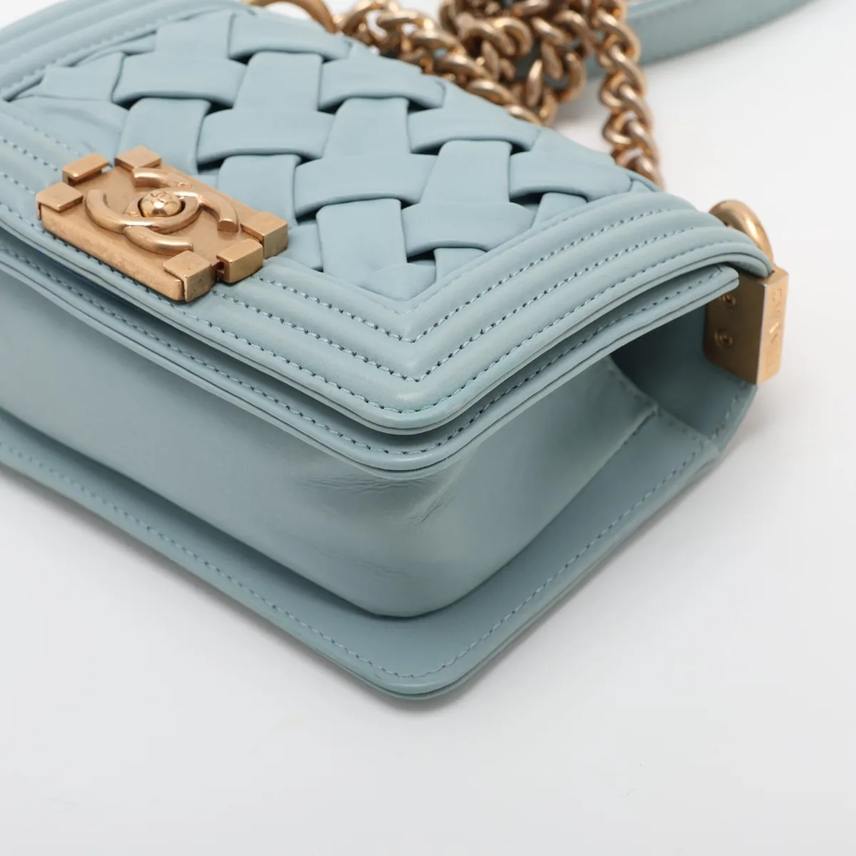 Boy Chanel Lambskin Chain Shoulder Bag, Blue with Gold Hardware, 17381331, Serial Number 17 — view 3