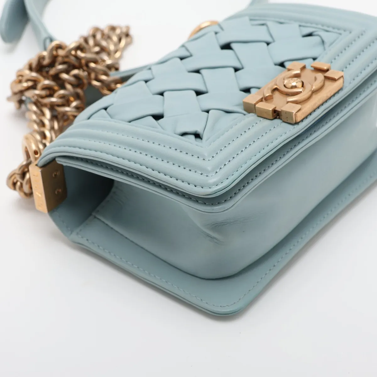 Boy Chanel Lambskin Chain Shoulder Bag, Blue with Gold Hardware, 17381331, Serial Number 17 — view 4