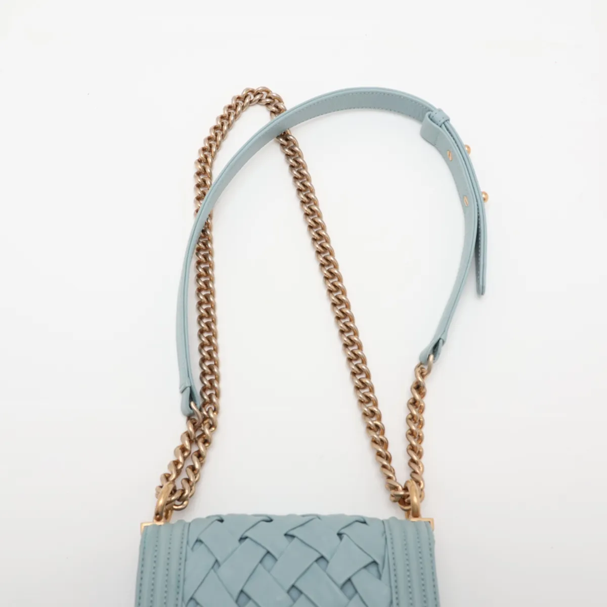 Boy Chanel Lambskin Chain Shoulder Bag, Blue with Gold Hardware, 17381331, Serial Number 17 — view 6
