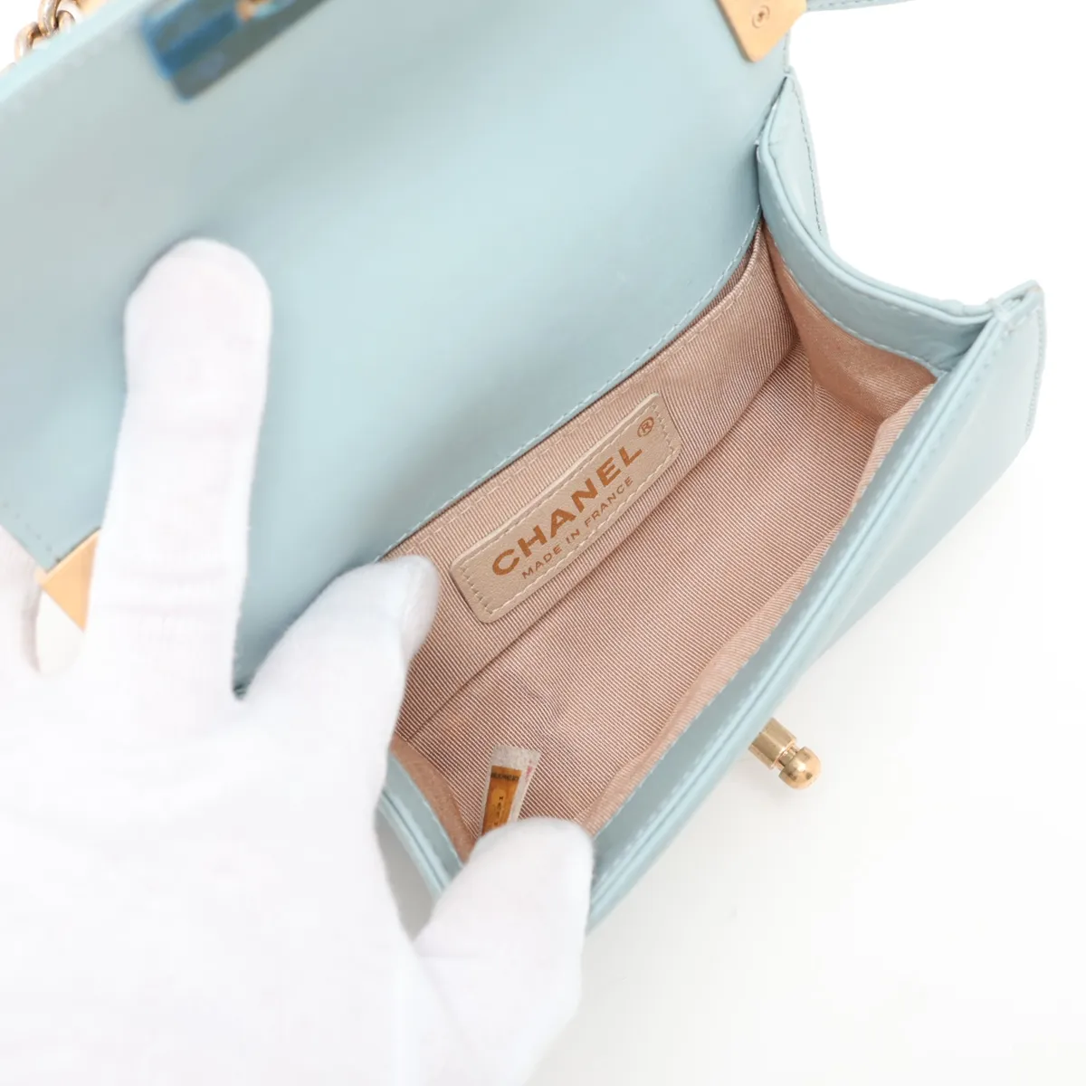 Boy Chanel Lambskin Chain Shoulder Bag, Blue with Gold Hardware, 17381331, Serial Number 17 — view 7