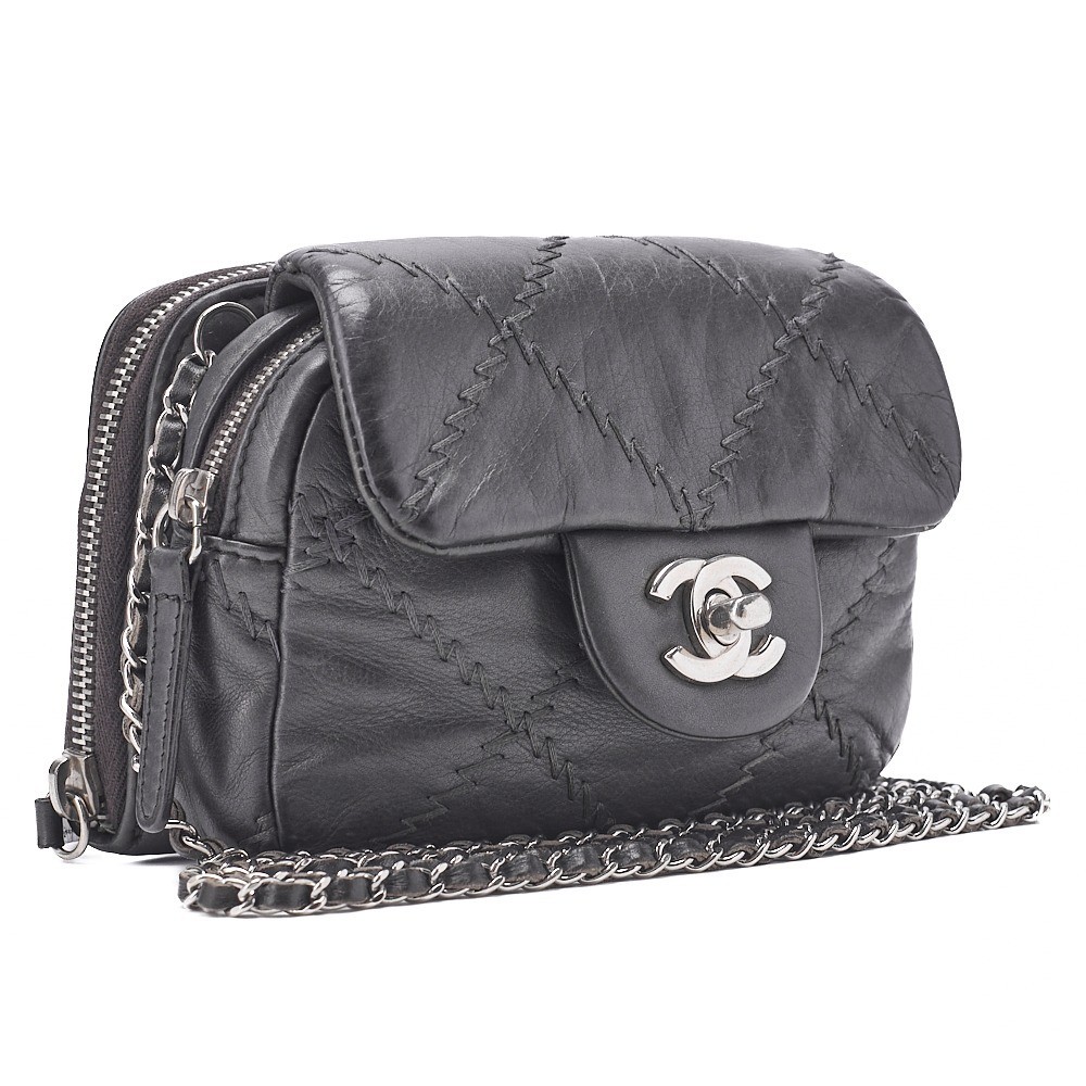 Lambskin Ultra Stitch Mini Matelassé 15 Chain Shoulder Bag, Black — view 3