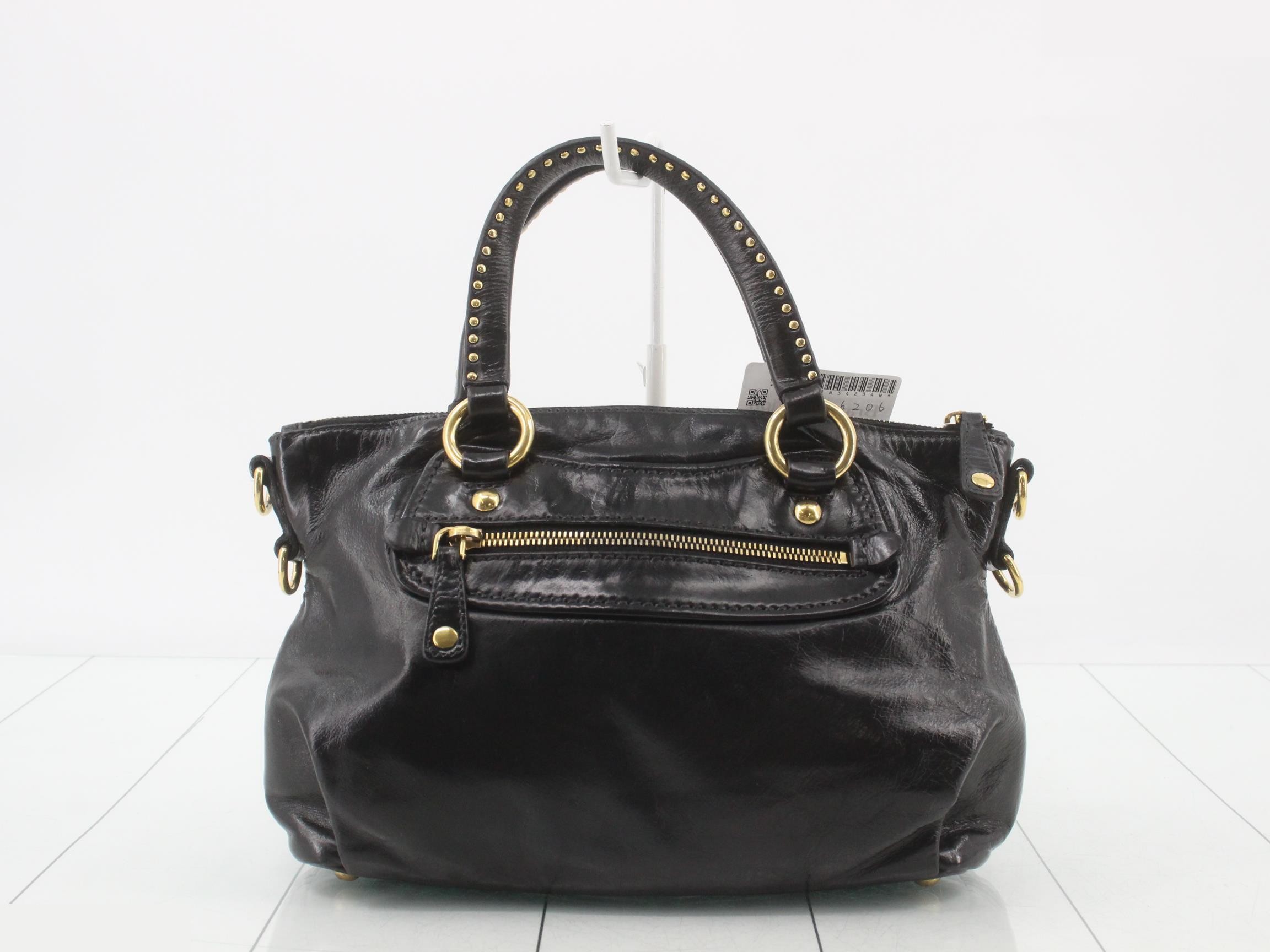 Leather logo handbag, black — view 2