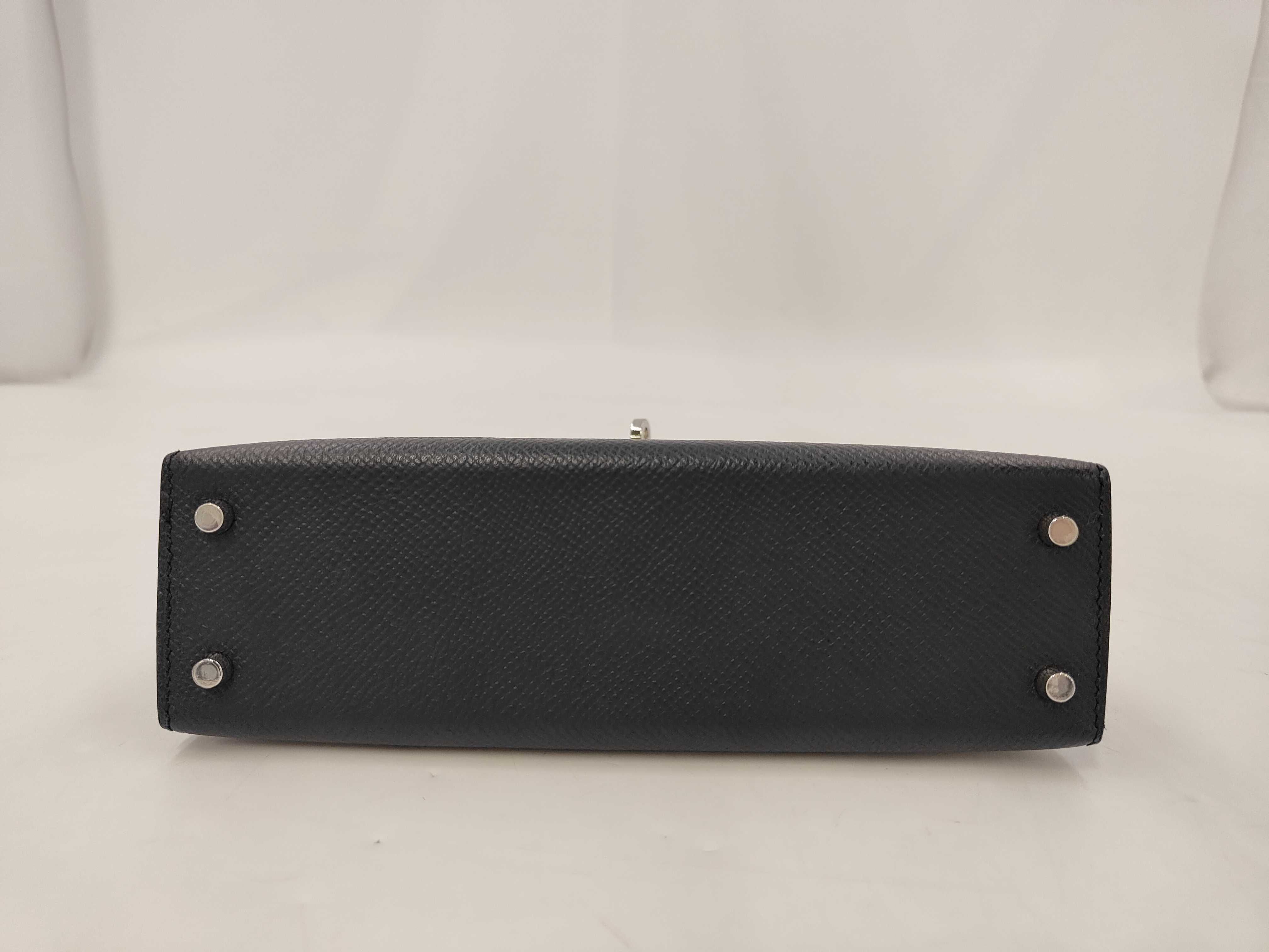 Mini Kelly Epsom Leather Bag, Black, Silver Hardware, W Stamp — view 4