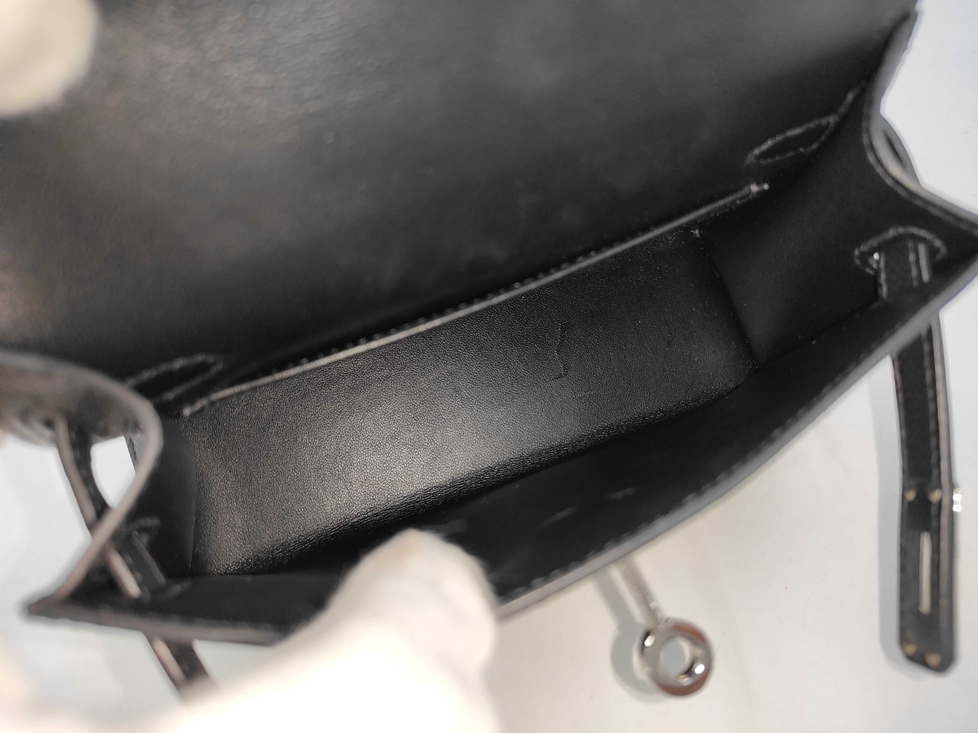 Mini Kelly Epsom Leather Bag, Black, Silver Hardware, W Stamp — view 8